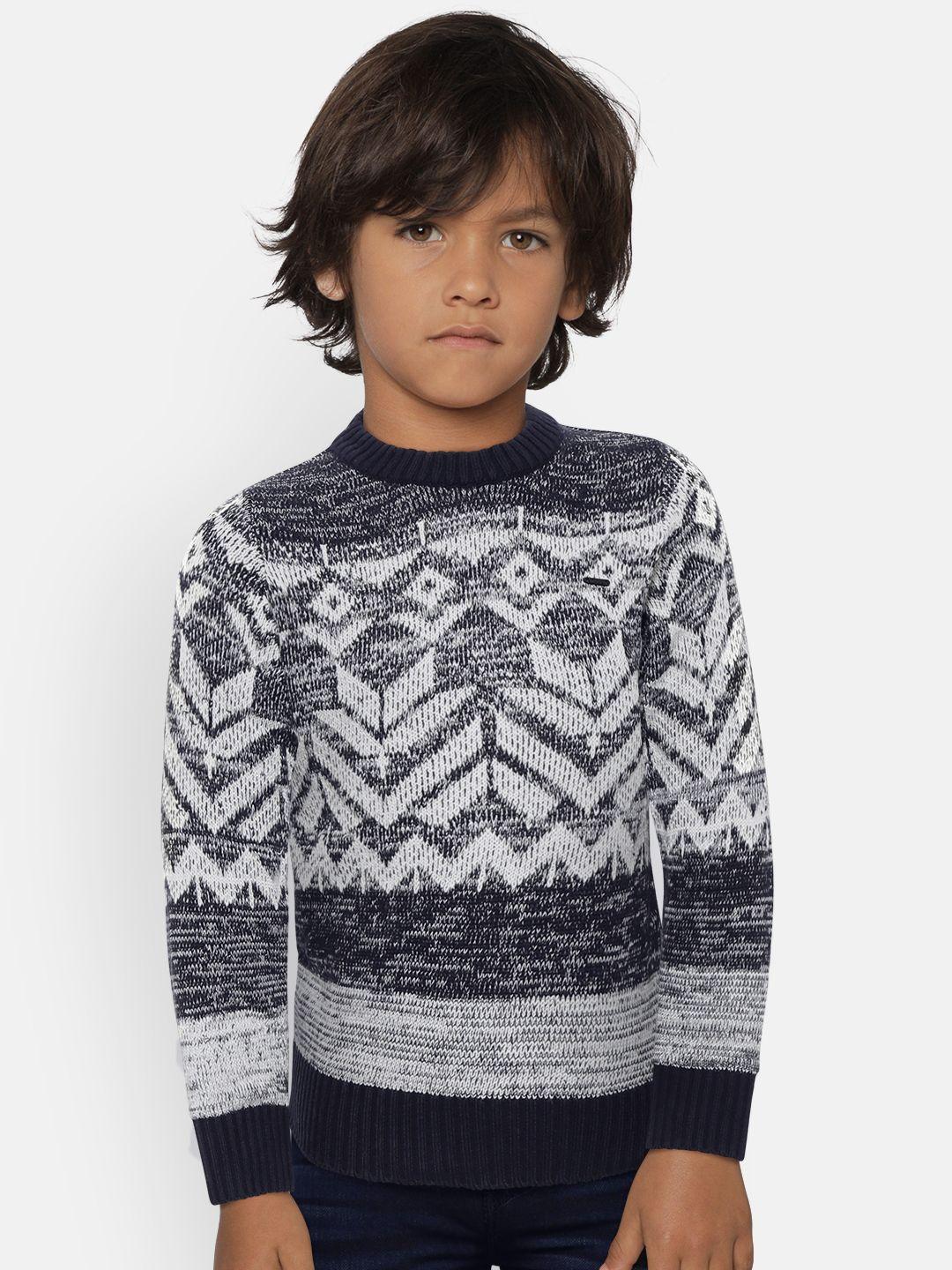 gini-and-jony-boys-navy-blue-&-white-self-design-pullover-sweater