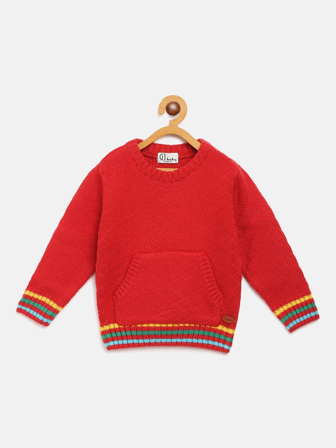 Gini and Jony Boys Red Self Design Pullover Sweater