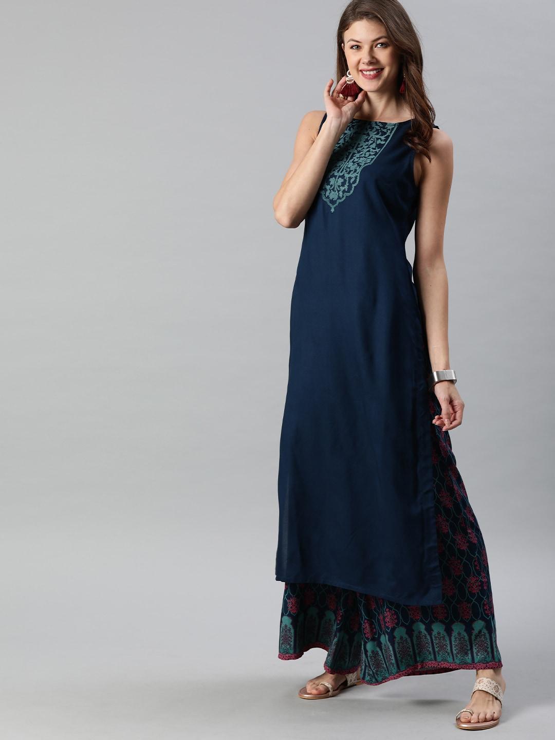 anouk-women-blue-yoke-design-kurta-with-palazzos