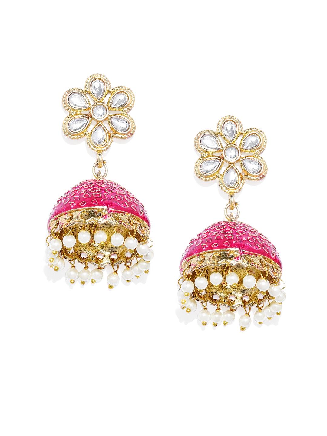 Kord Store Pink & Gold-Toned Dome Shaped Jhumkas