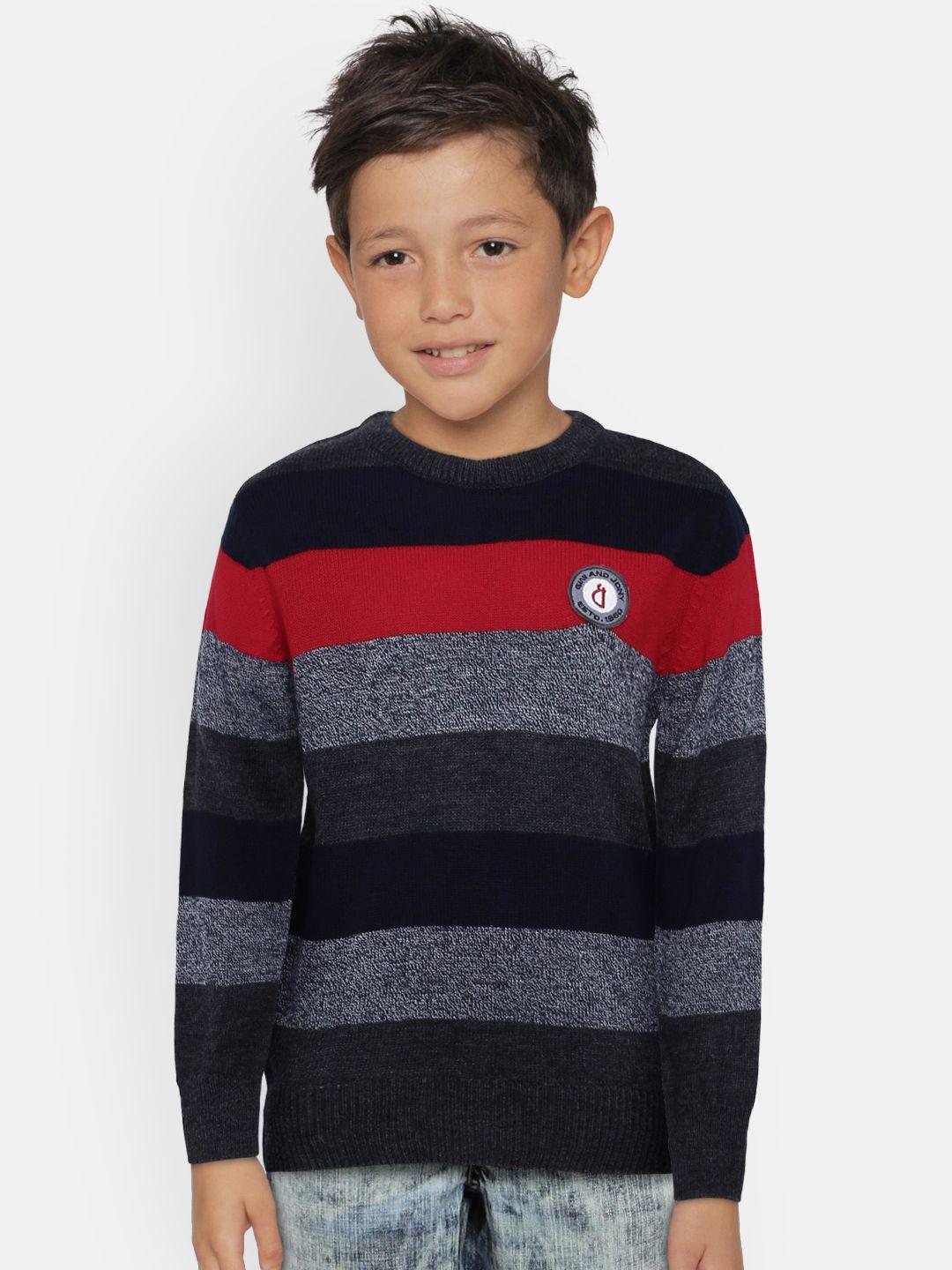 Gini and Jony Boys Grey Striped Pullover Sweater