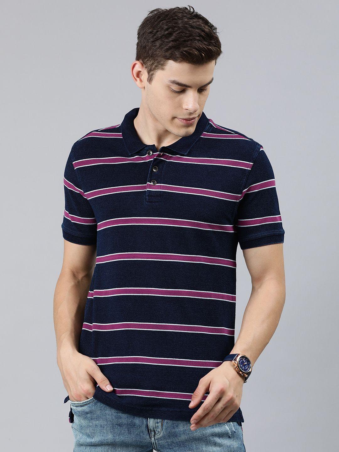 levis-men-navy-blue--magenta-pink-striped-polo-collar-pure-cotton-t-shirt
