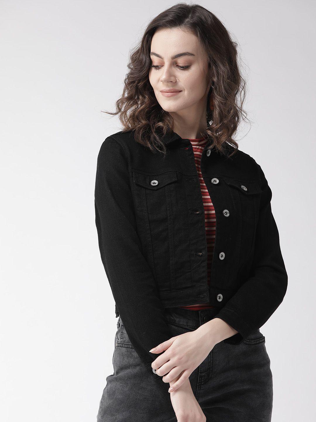 xpose-women-black-solid-cropped-denim-jacket