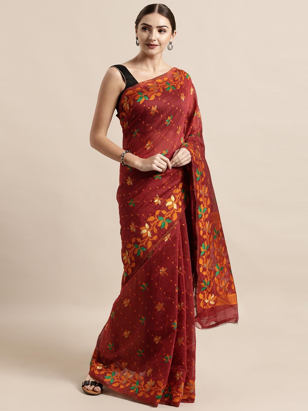 vastranand-maroon-silk-cotton-woven-design-jamdani-saree