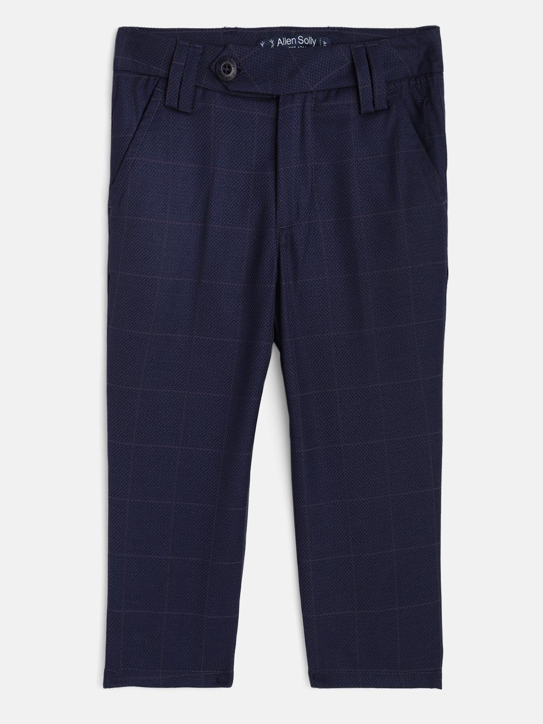 Allen Solly Junior Boys Navy Blue Slim Fit Solid Regular Trousers