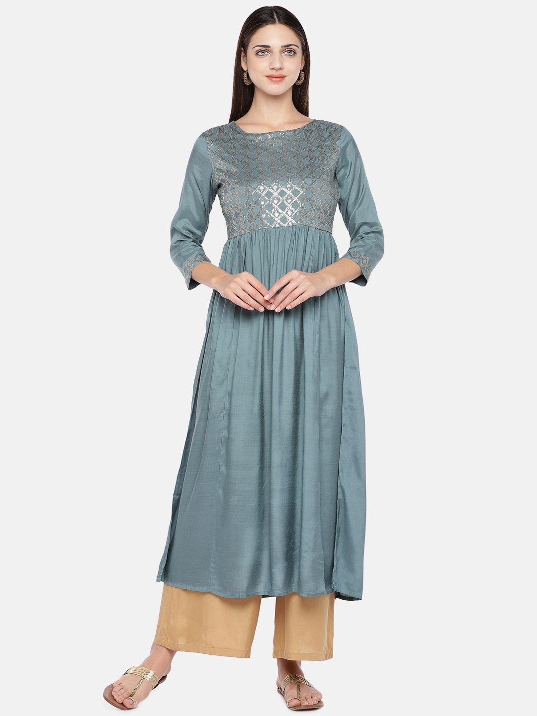 ethnicity-women-blue-printed-a-line-dress