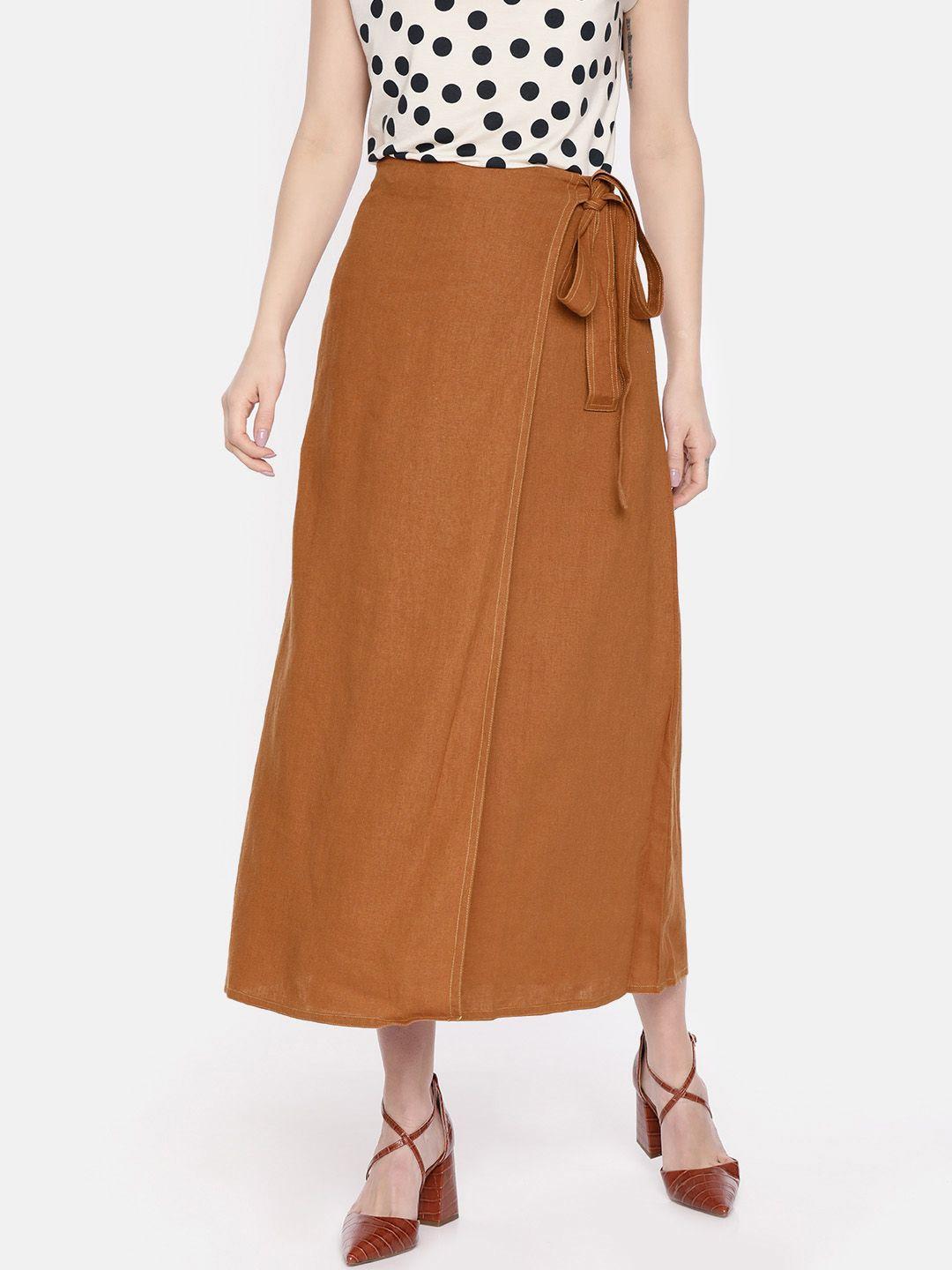 AND Brown Bohemian Flared Wrap Skirt