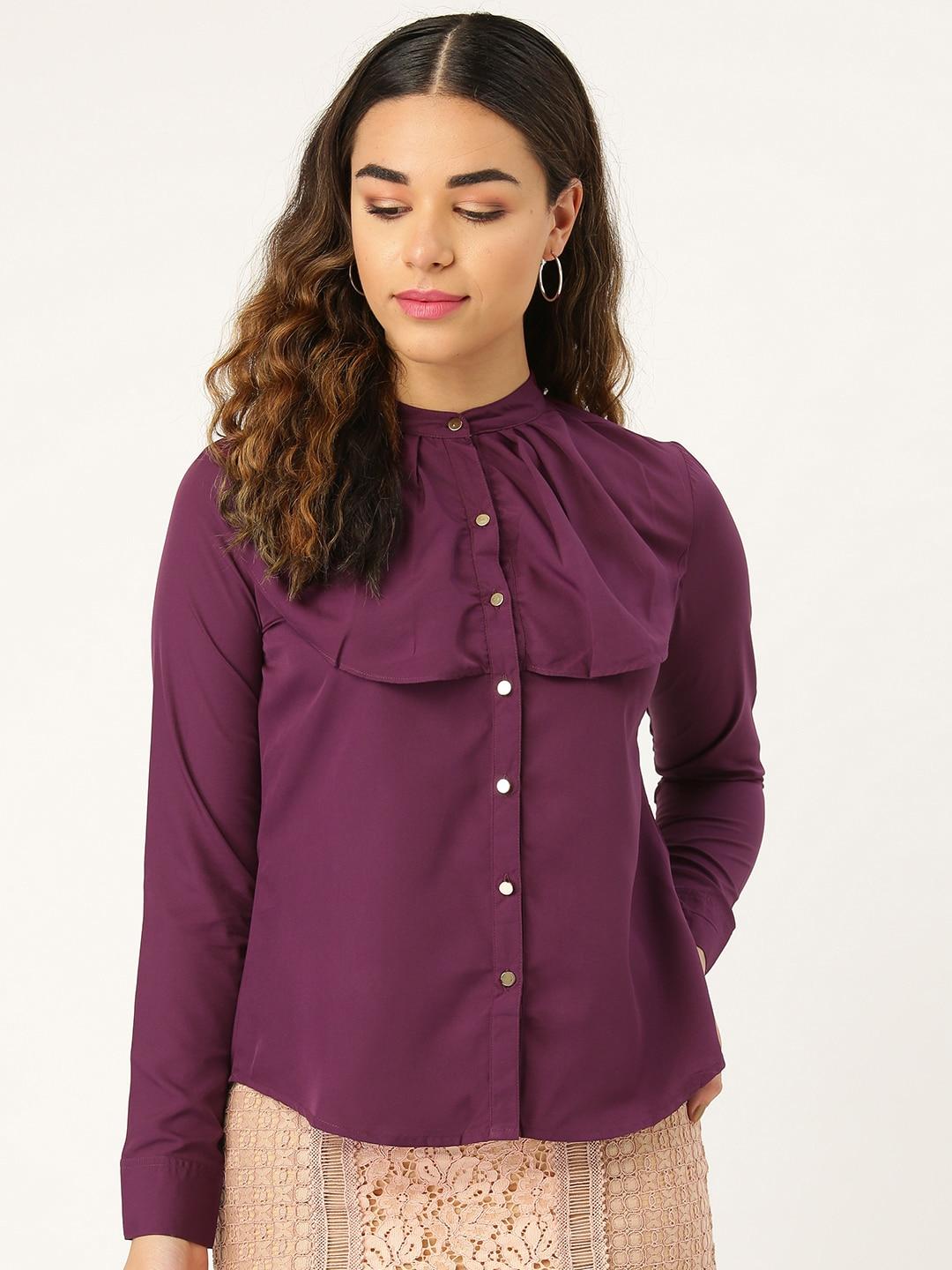 Style Quotient Women Purple Contemporary Fit Solid Casual Shirt