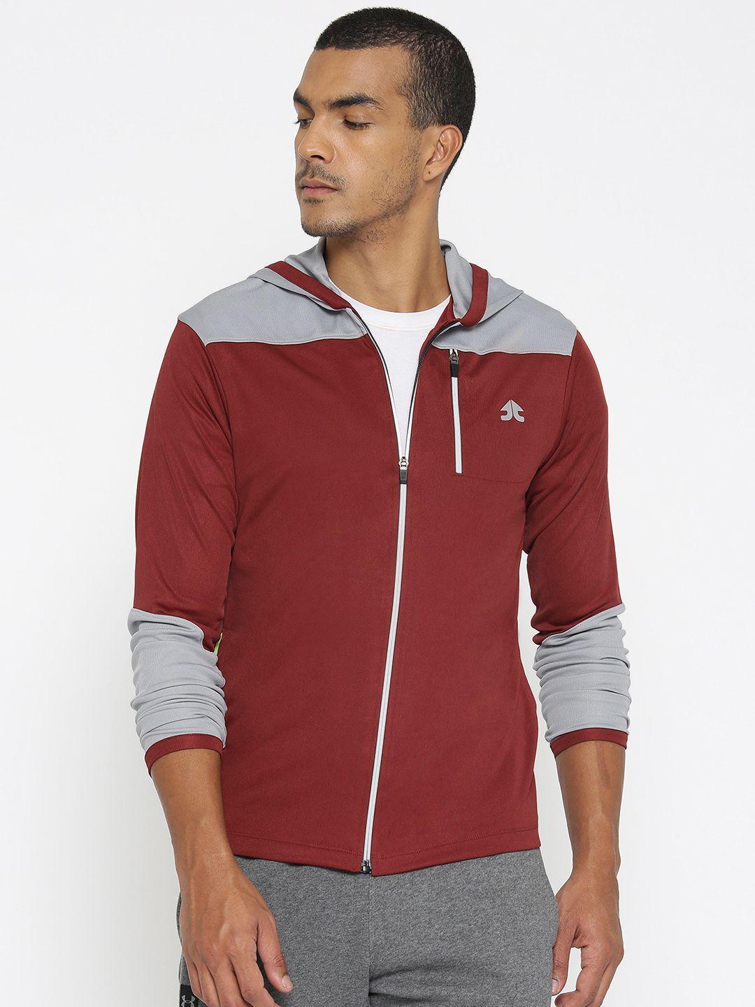 off-limits-men-maroon-&-grey-colourblocked-hooded-sporty-jacket