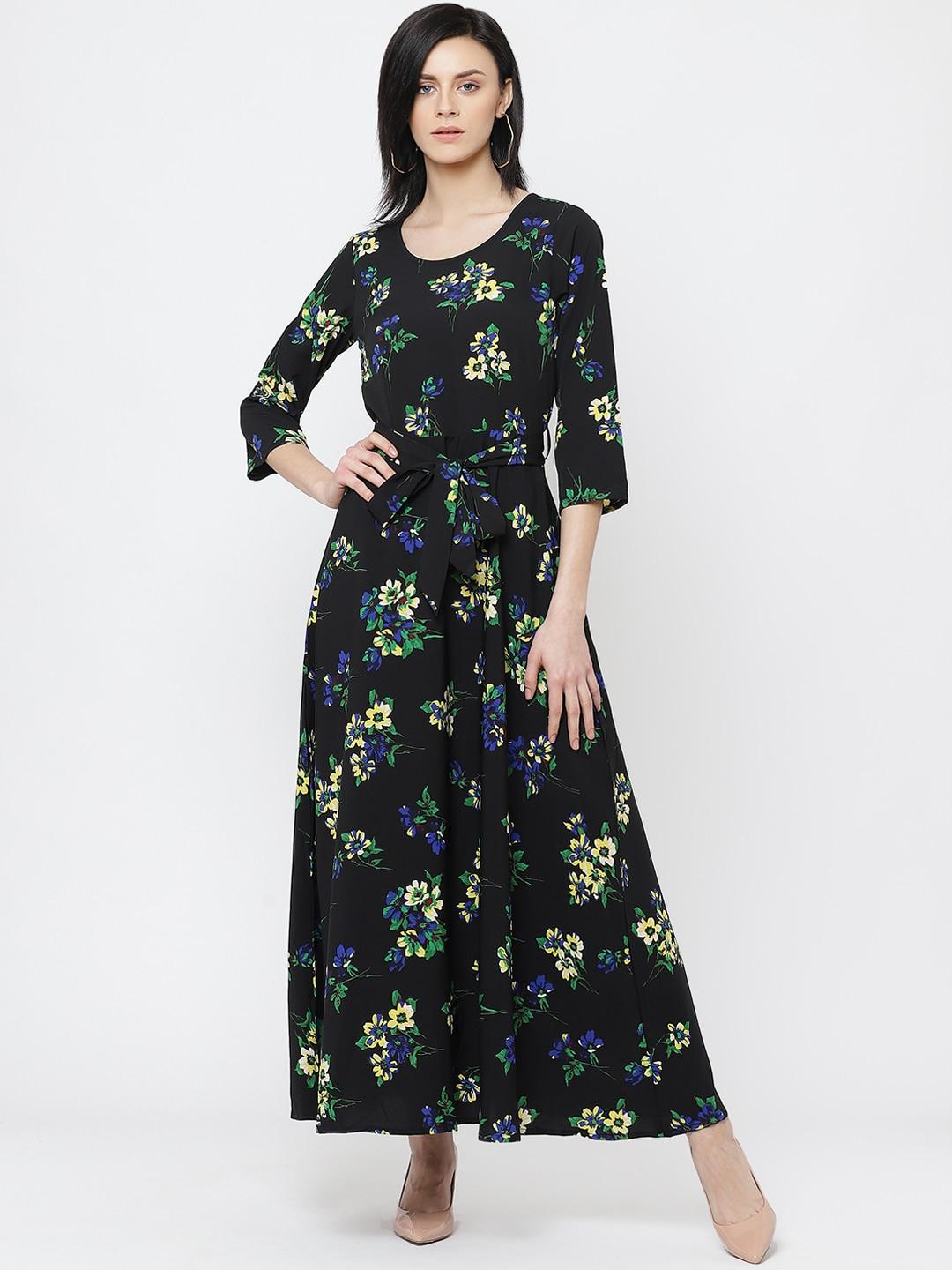 Deewa Women Black & Green Floral Printed Maxi Dress