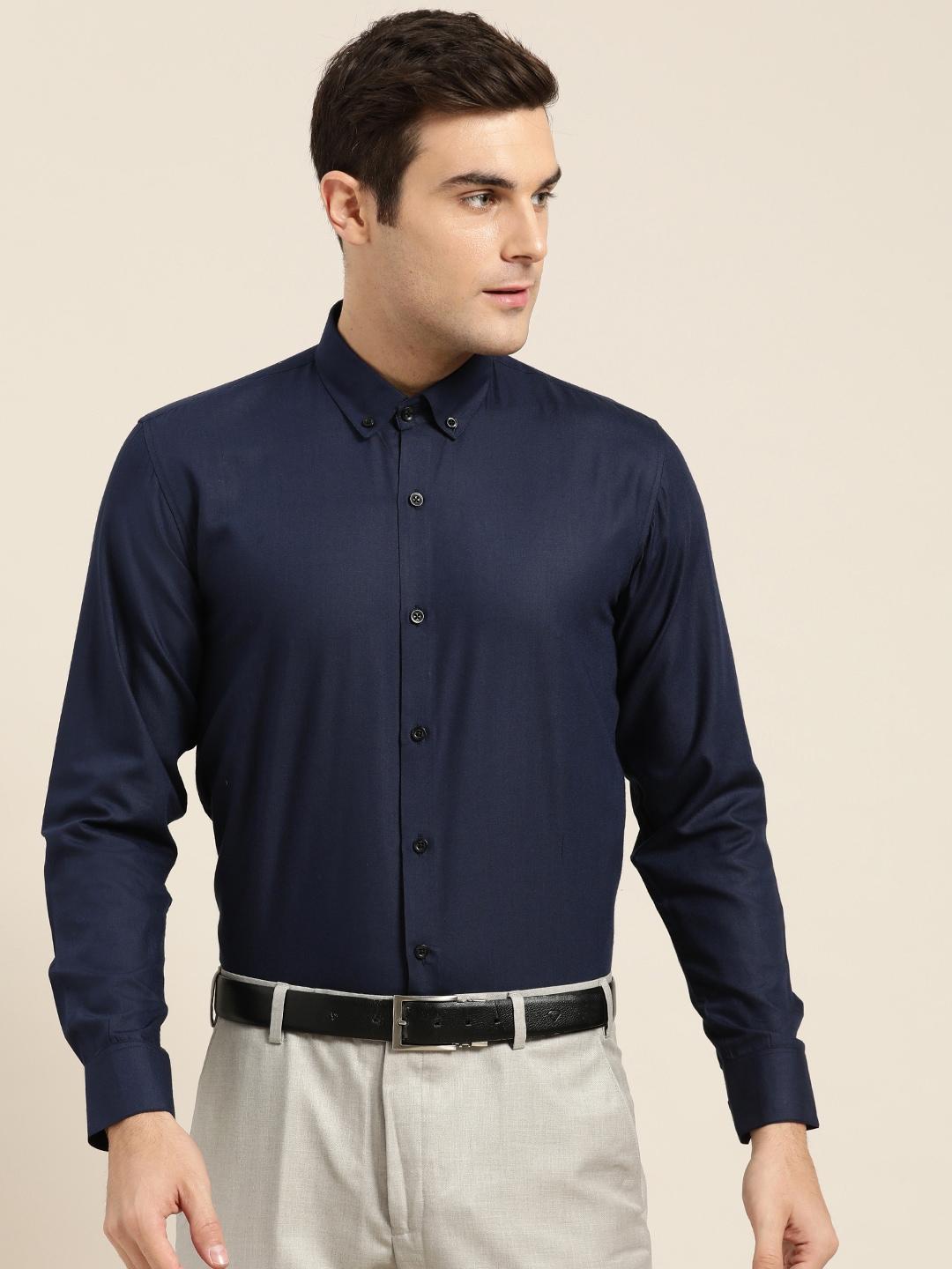 SOJANYA Men Navy Blue Classic Regular Fit Solid Formal Shirt