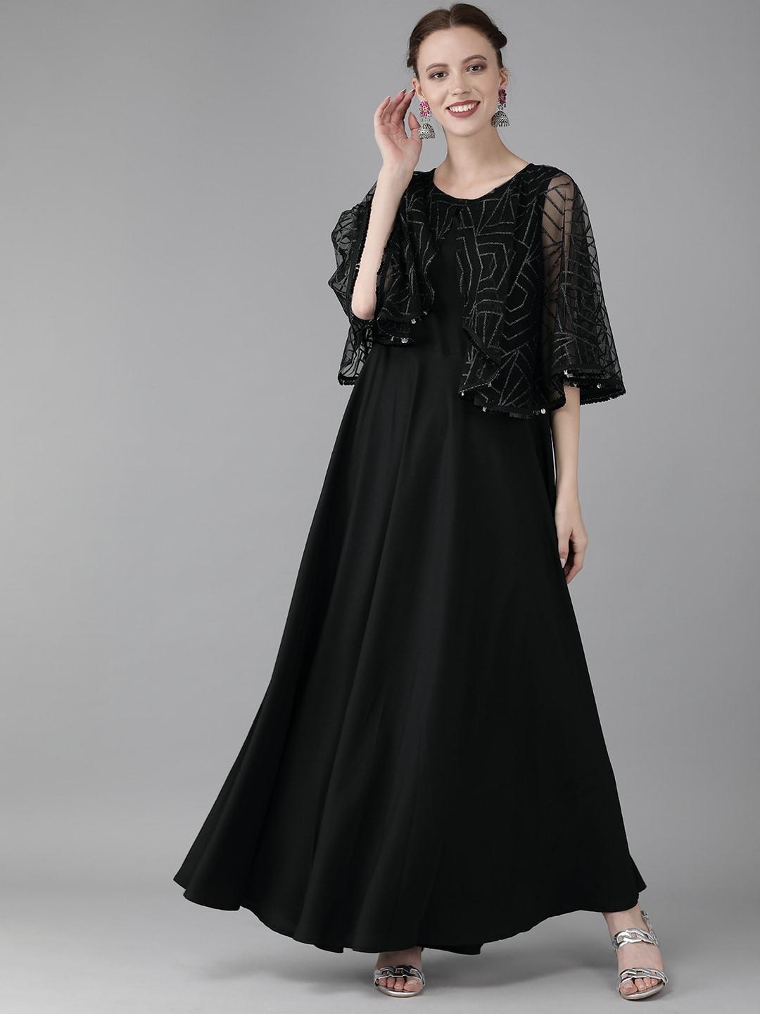 Ahalyaa Women Black Solid Maxi Dress With Embellished Detailing
