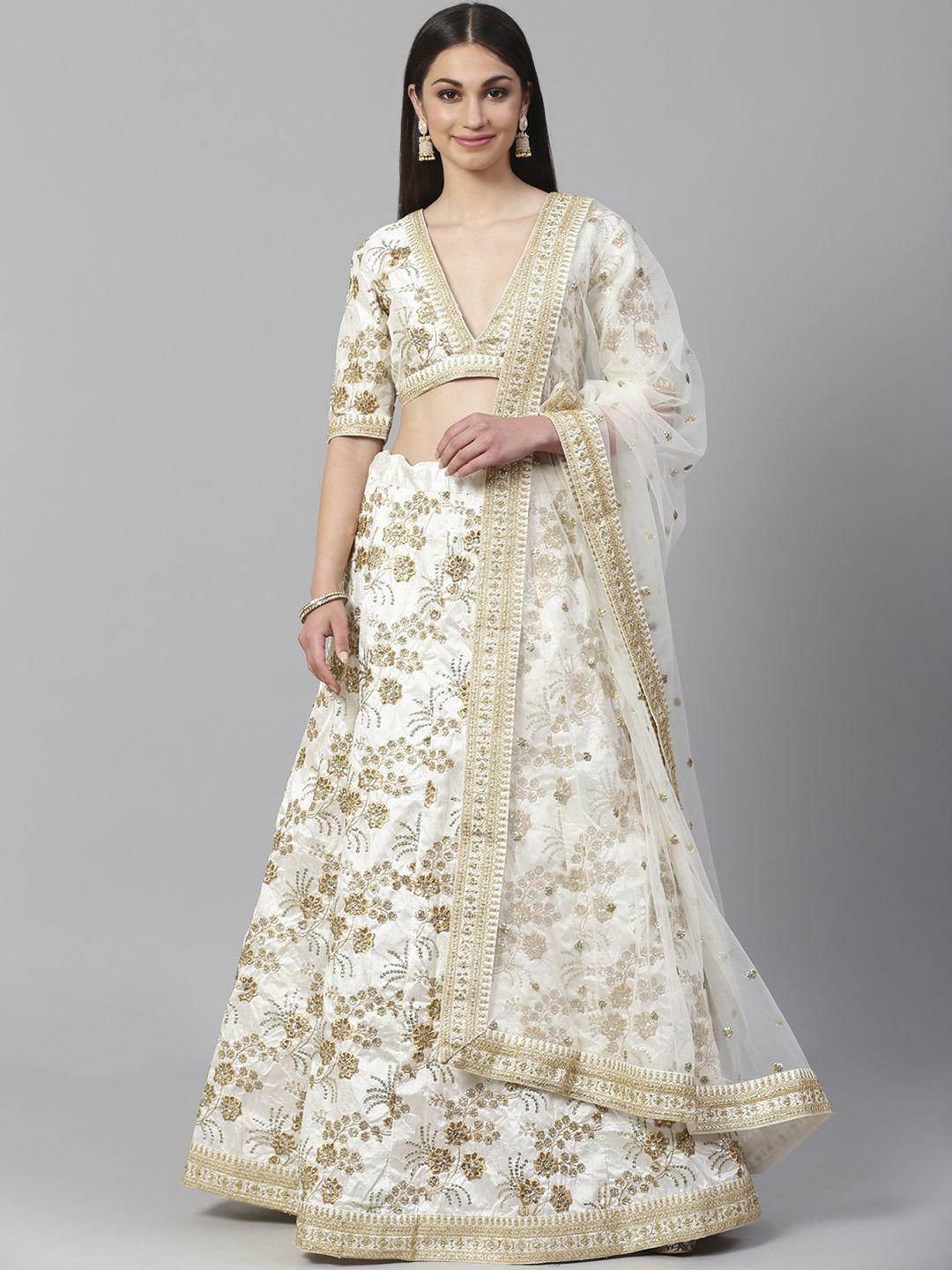 Readiprint Fashions Off-White Semi-Stitched Lehenga & Unstitched Choli with Dupatta