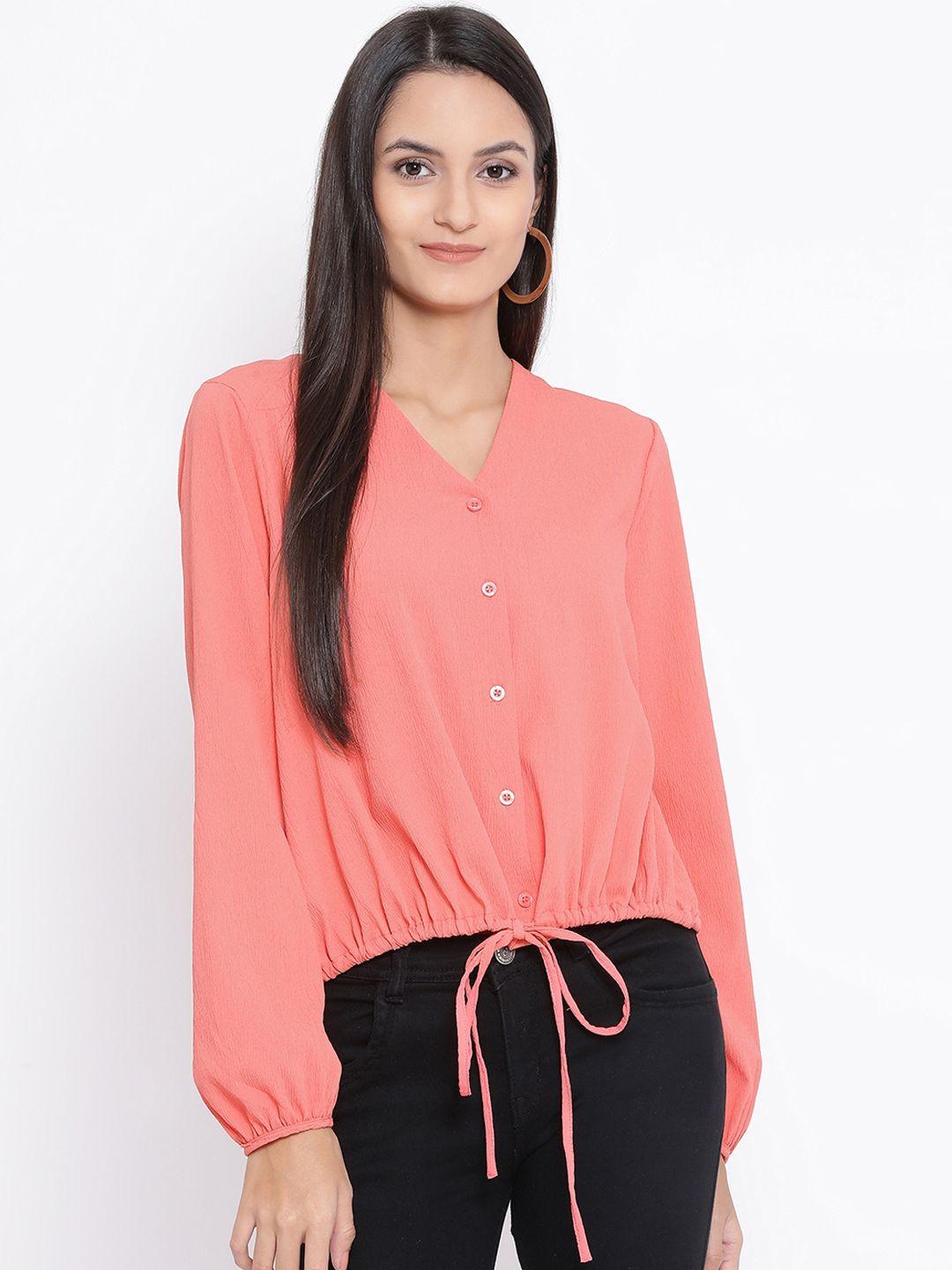 oxolloxo-women-coral-pink-solid-blouson-top