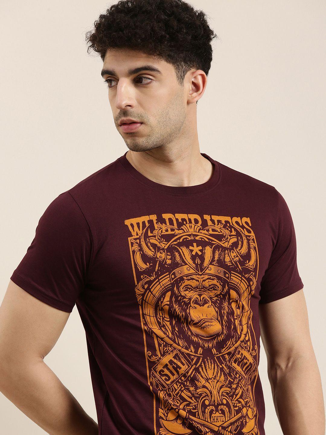 conditions-apply-men-burgundy--mustard-yellow-printed-round-neck-pure-cotton-t-shirt