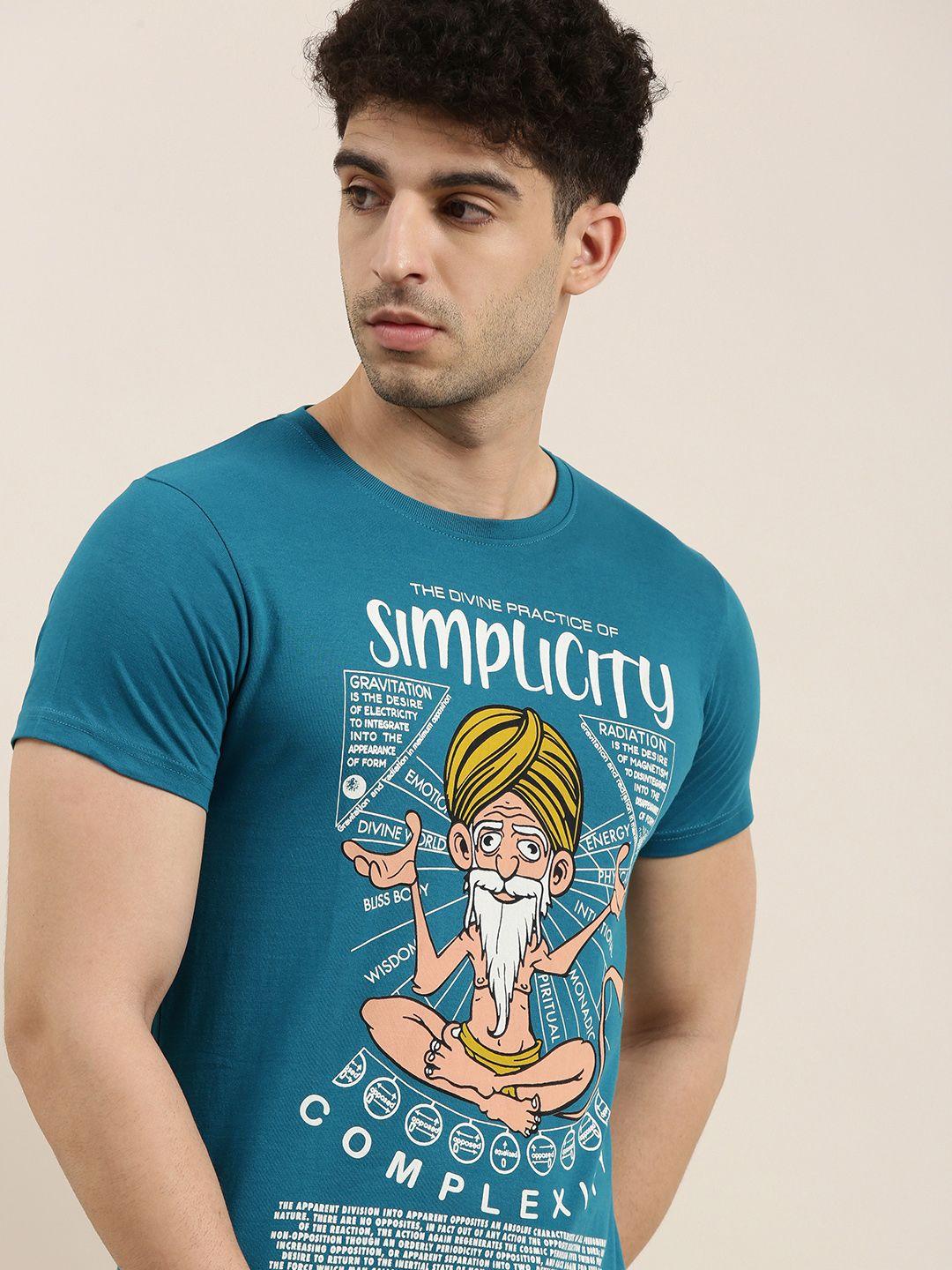 conditions-apply-men-teal-blue-printed-round-neck-pure-cotton-t-shirt