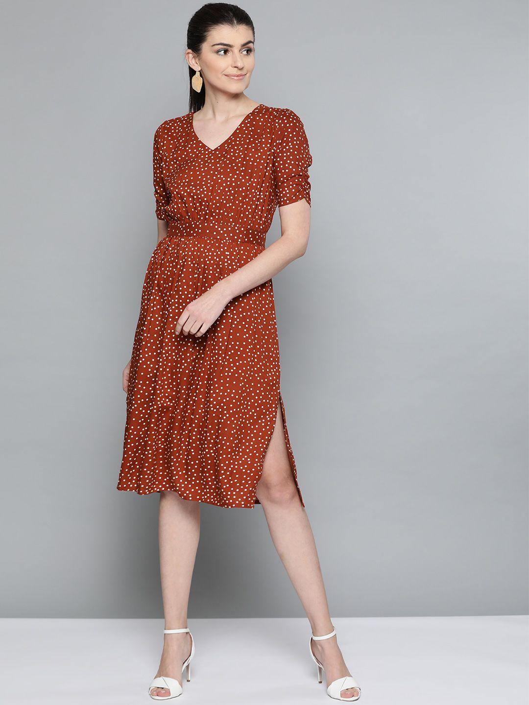 harpa-women-rust-red-&-white-printed-a-line-dress
