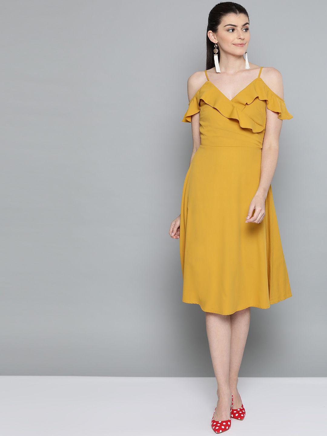 Harpa Women Mustard Yellow Solid Wrap Dress