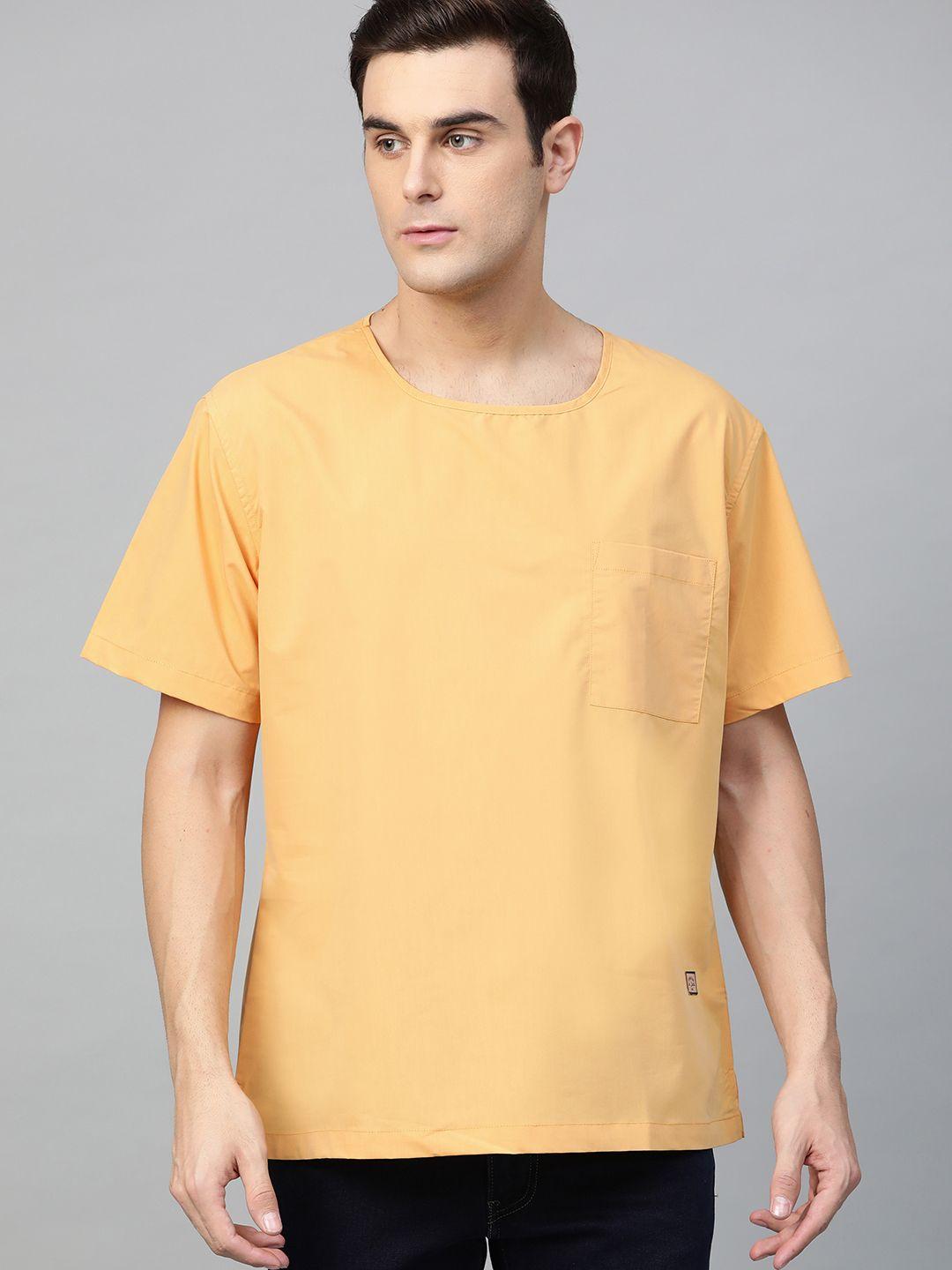 dennison-men-yellow-comfort-fit-solid-straight-kurta