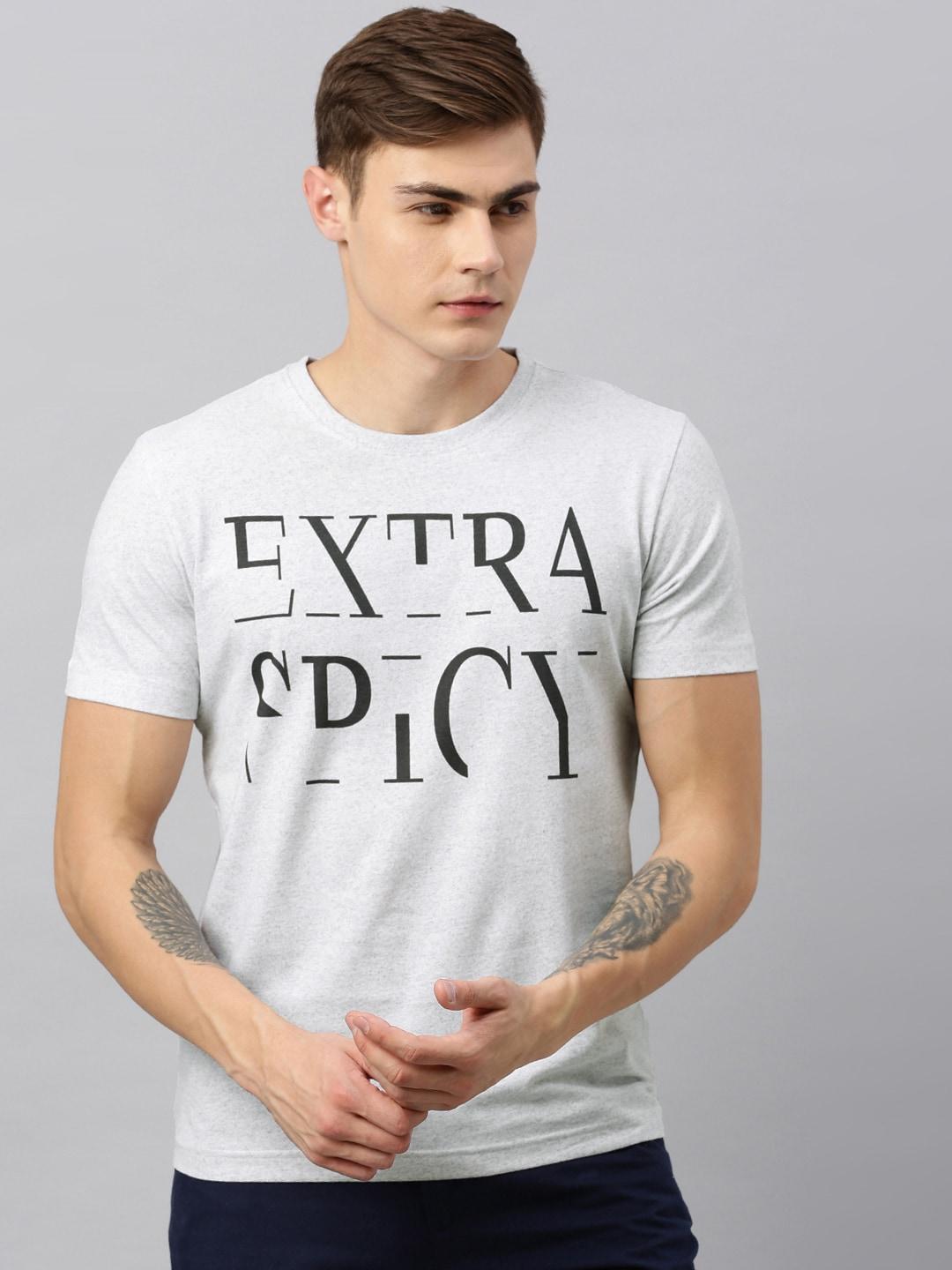 Huetrap Men Grey Melange Printed Round Neck Sustainable T-shirt