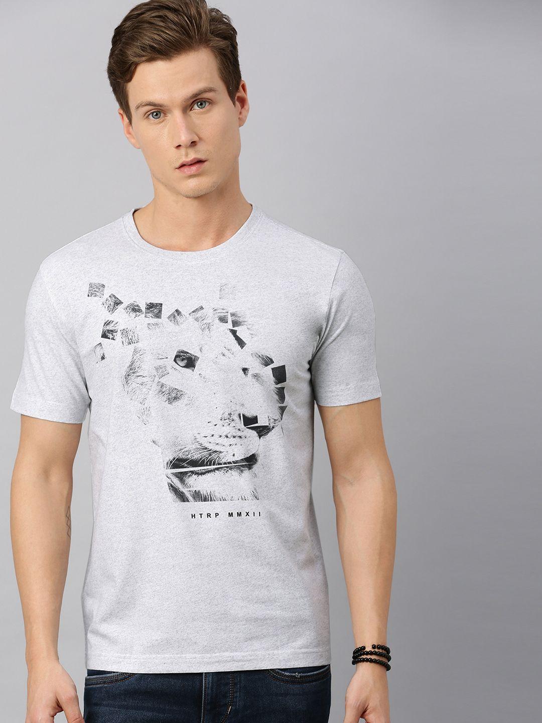Huetrap Men Grey Printed Round Neck Sustainable T-shirt