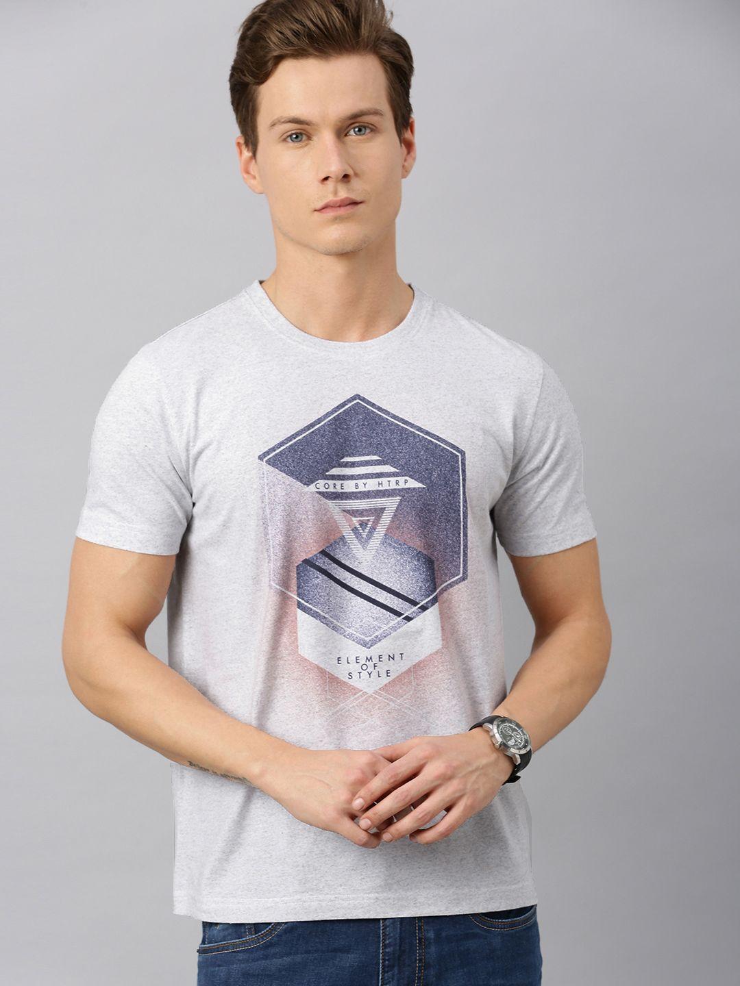 Huetrap Men Grey Melange Printed Round Neck Sustainable T-shirt