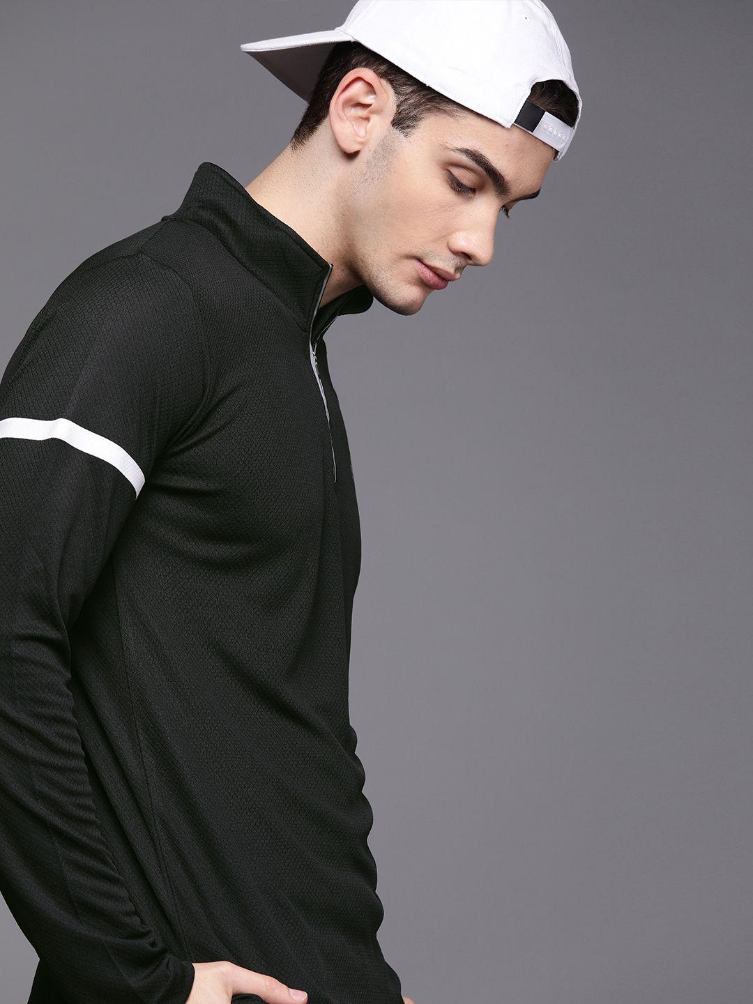 wrogn-active-men-black-self-design-mock-collar-t-shirt