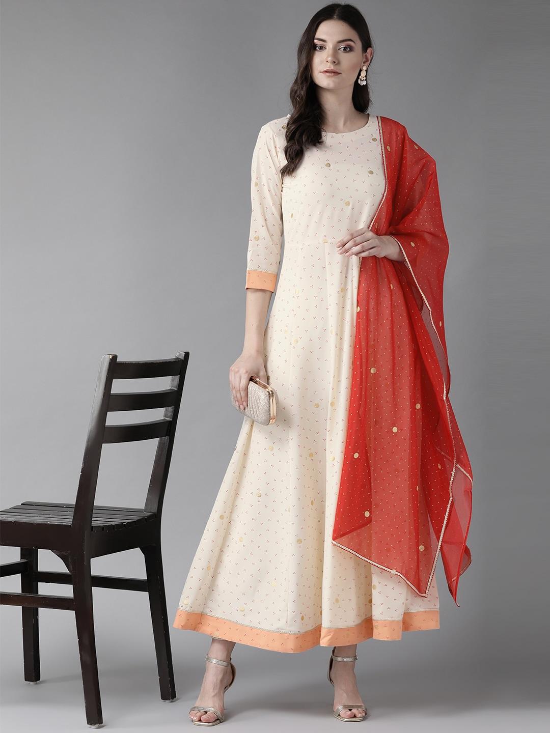 ahalyaa-women-off-white-&-red-printed-maxi-dress-with-dupatta