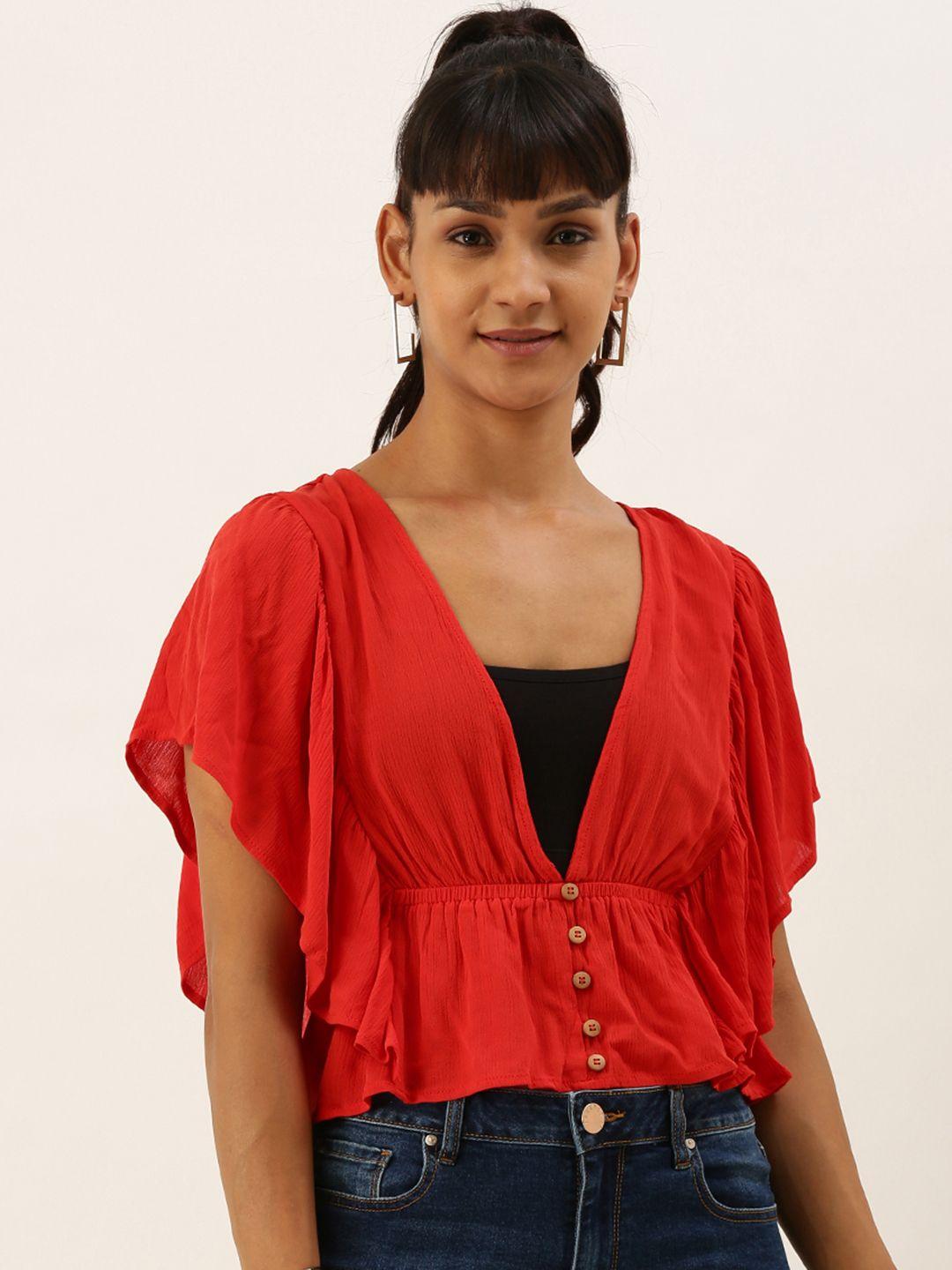 forever-21-women-red-solid-cropped-cinched-waist-top