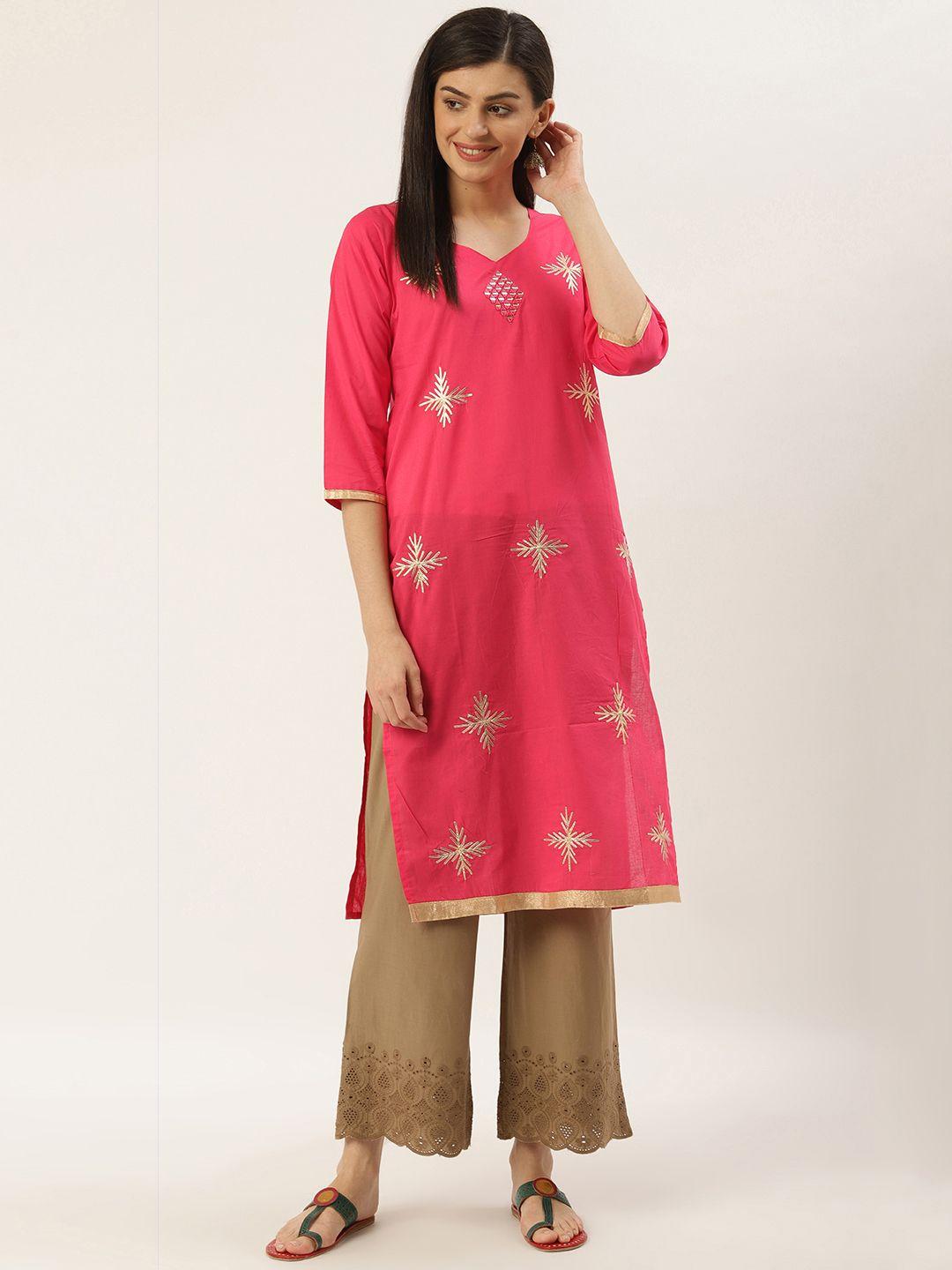 varkha-fashion-women-pink-&-golden-gotta-patti-work-straight-kurta