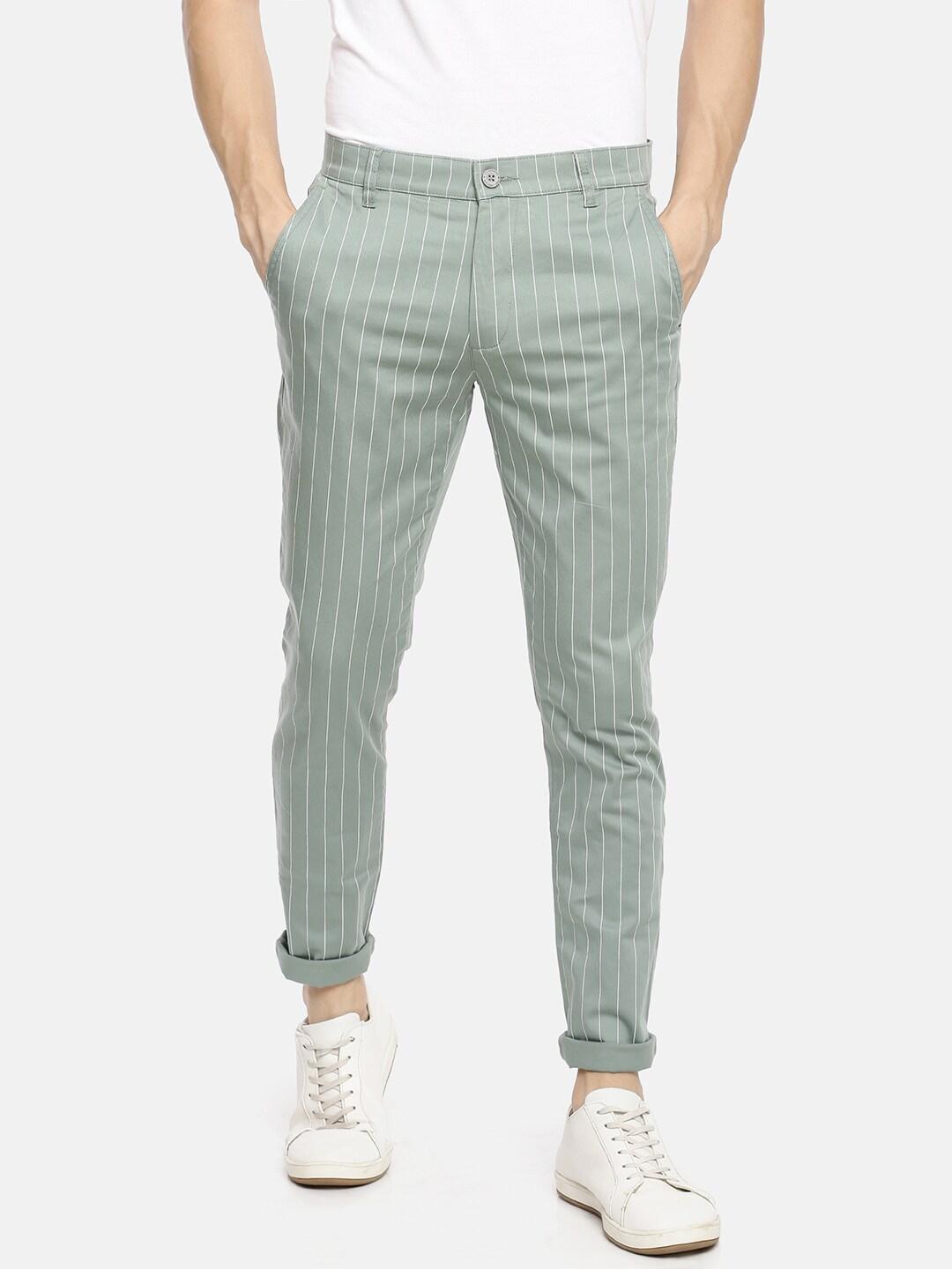 the-indian-garage-co-men-green-&-white-slim-fit-striped-chinos