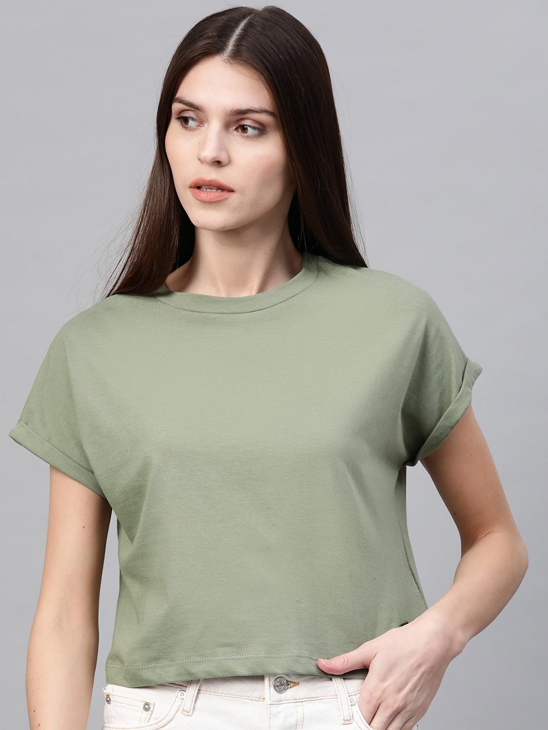 Roadster Women Green Solid Round Neck Top