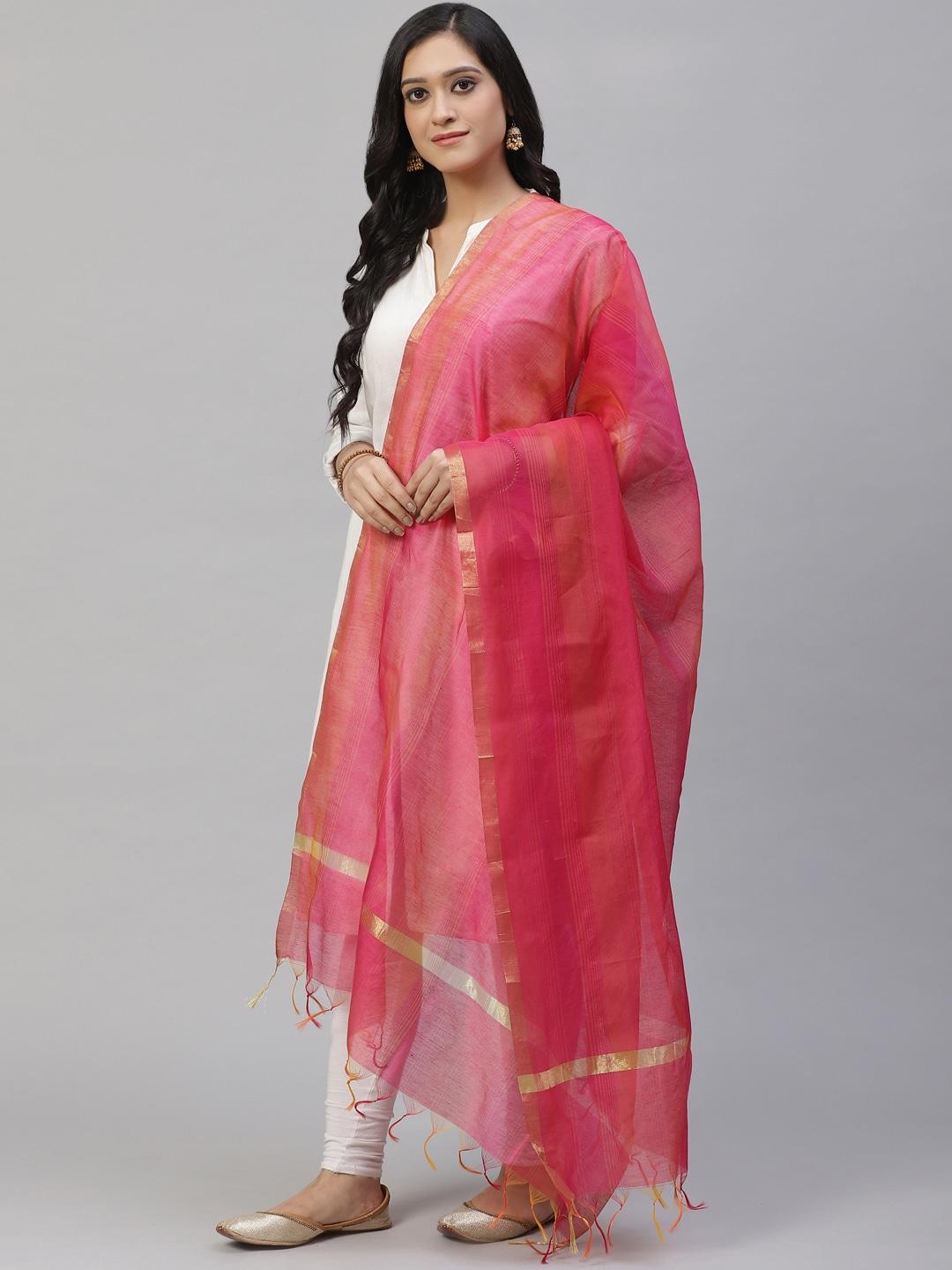 swatika-pink-&-orange-handloom-zari-solid-bhagalpuri-dupatta