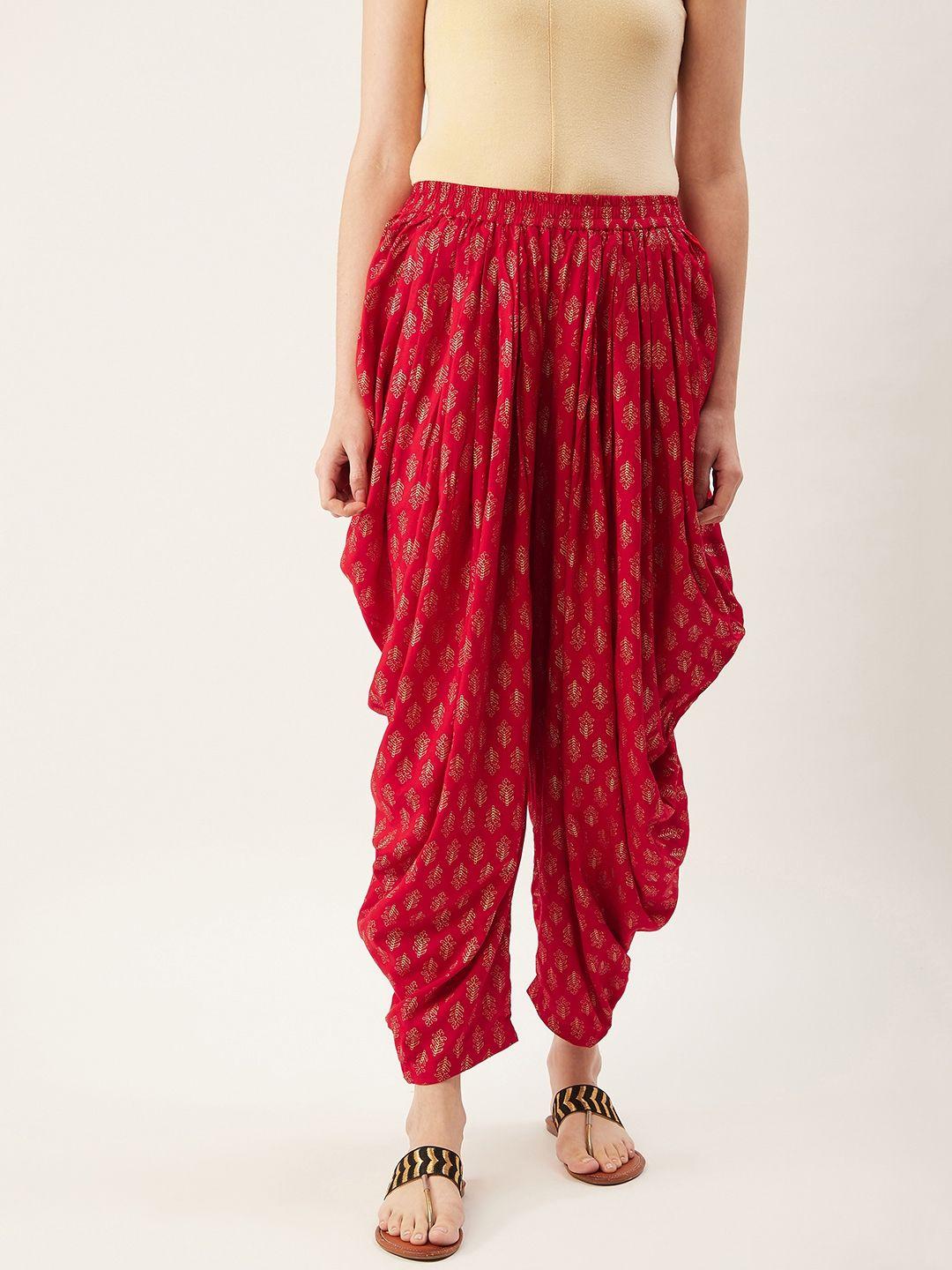 fabglobal-women-red-&-golden-printed-dhoti-salwar