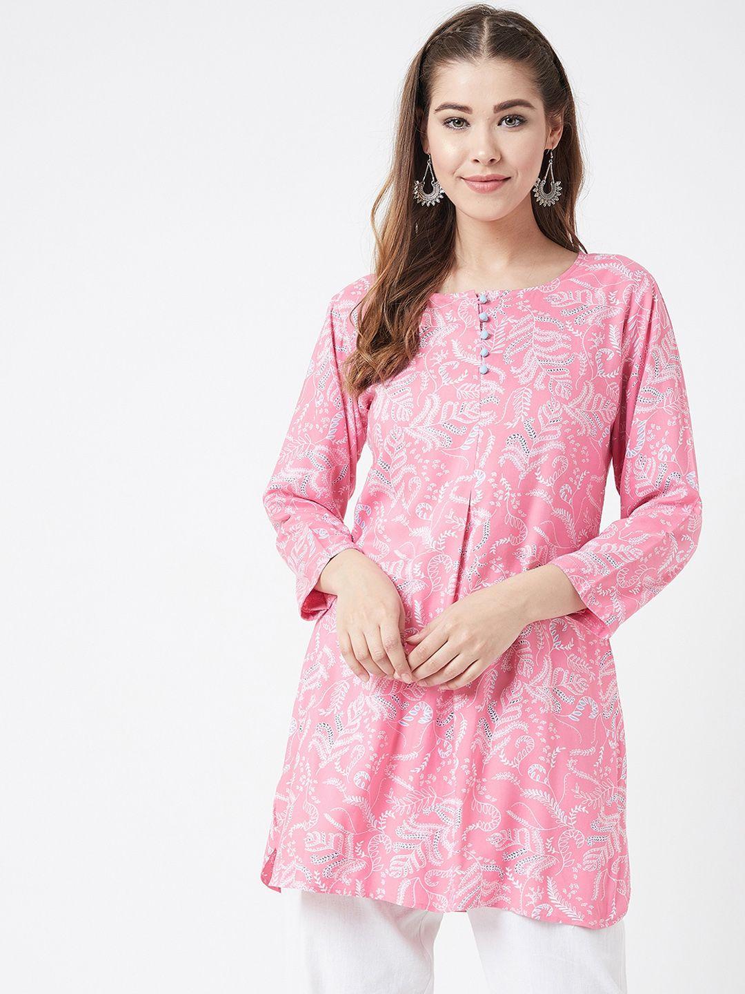 tissu-women-pink-&-white-printed-a-line-kurti