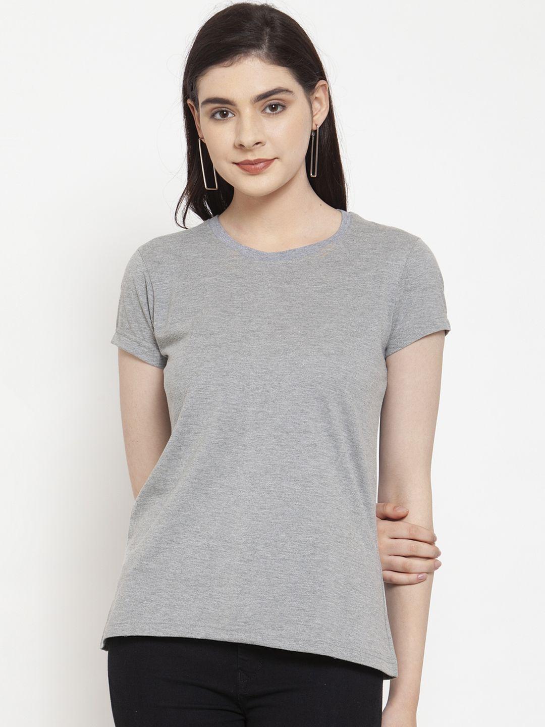 friskers-women-grey-melange-solid-round-neck-t-shirt