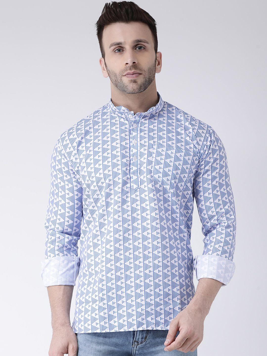 hangup-men-blue-&-white-printed-straight-kurta