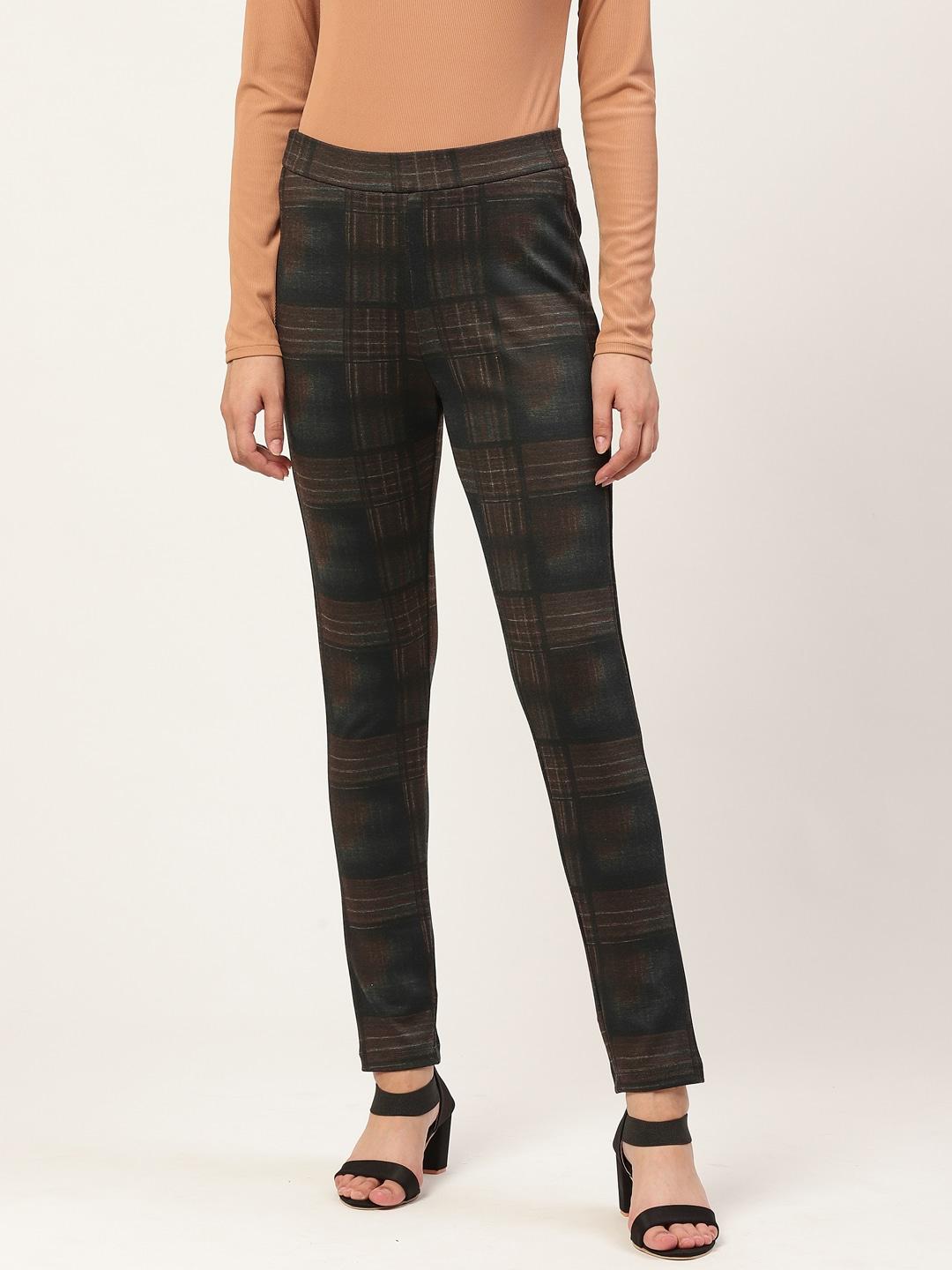 xpose-women-brown-&-black-checked-high-rise-skinny-fit-treggings