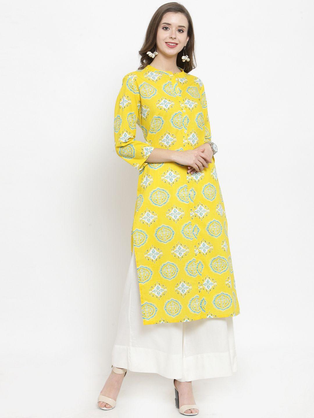 varanga-women-yellow-&-white-printed-kurta-with-palazzos