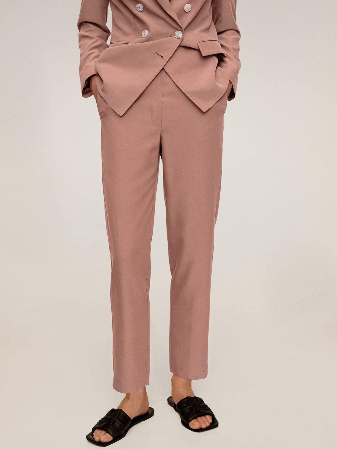 MANGO Women Dusty Pink Solid Formal Sustainable Trousers