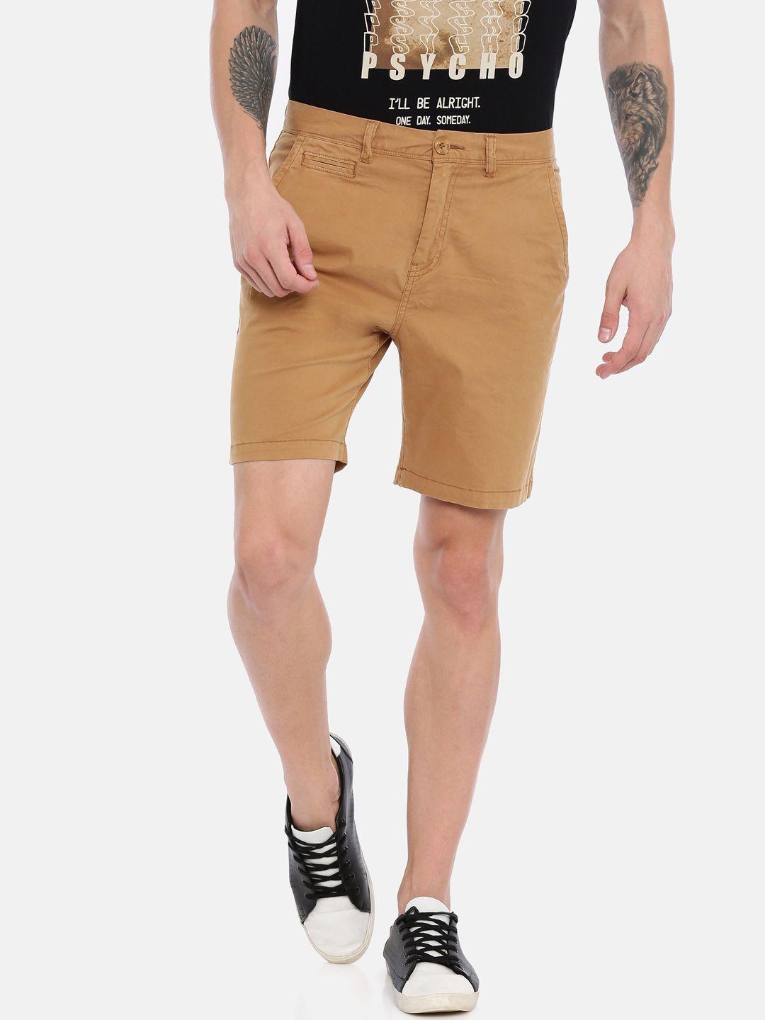 breakbounce-men-brown-solid-slim-fit-low-rise-regular-shorts