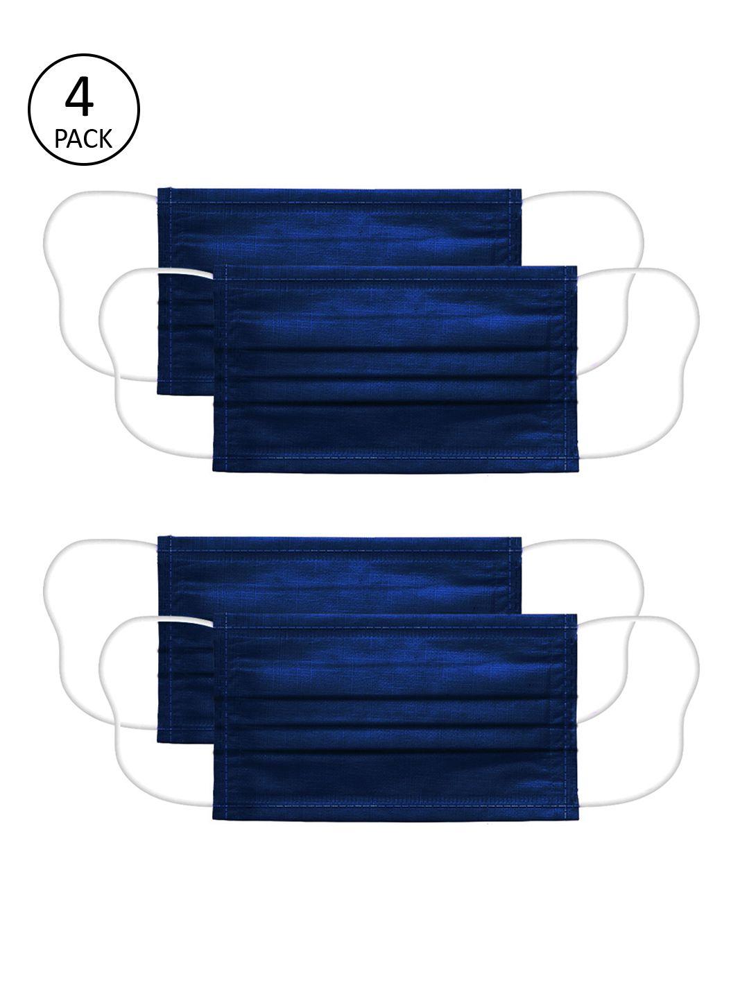 voylla-unisex-4-pcs-navy-blue-solid-2-ply-anti-dust-reusable-cloths-masks