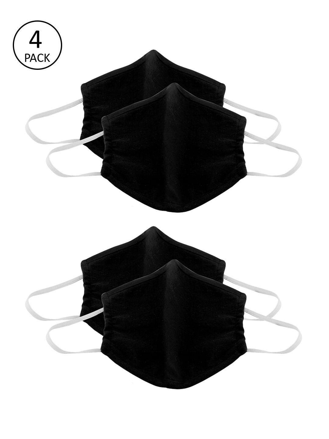 Voylla Unisex Black Solid 4 Pcs 2-Ply Reusable Outdoor Fabric Masks
