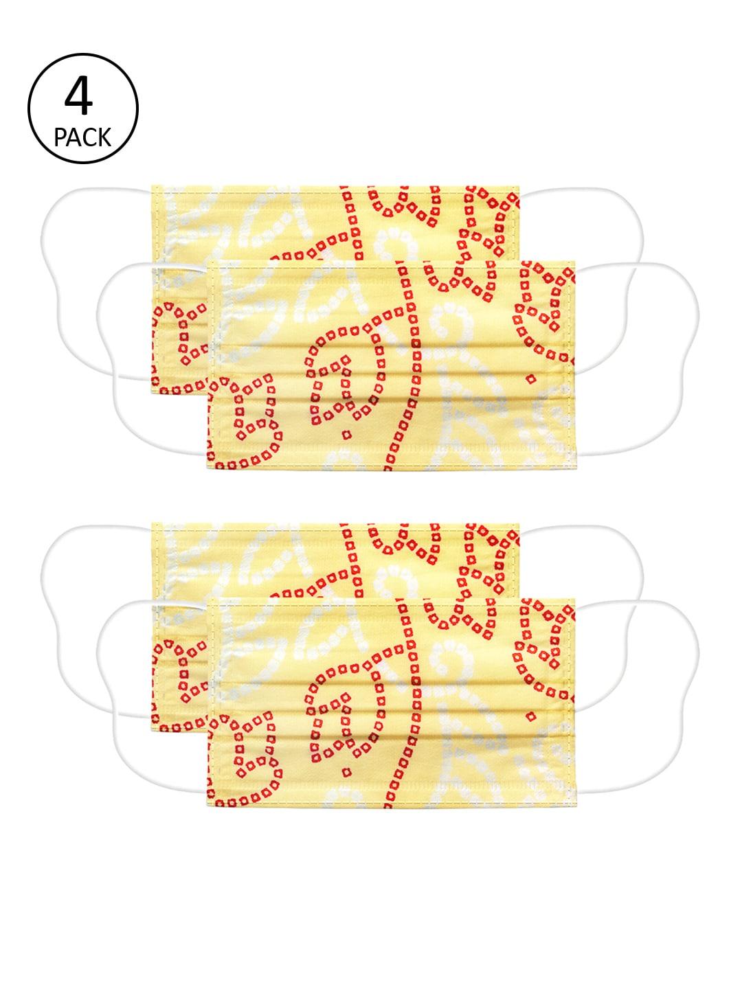 Voylla Unisex Yellow Printed 4 Pcs 2 Ply Reusable Outdoor Fabric Masks