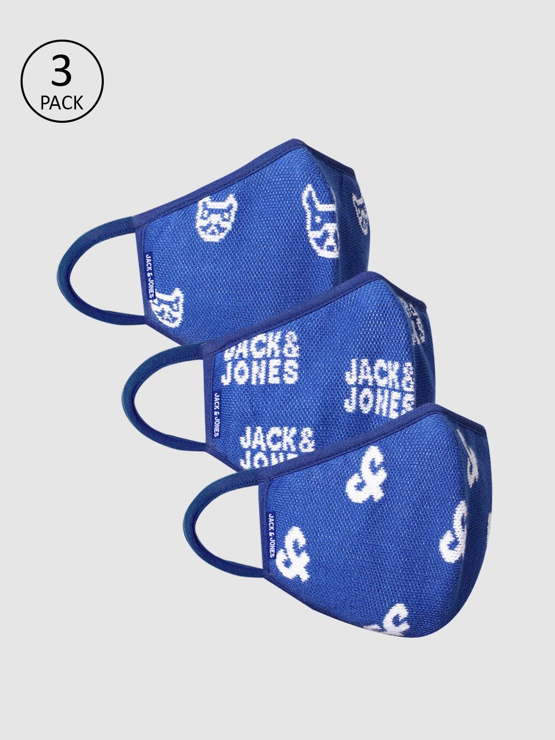 Jack & Jones Men 3-Pcs Blue Printed 3-Ply Protective Reusable Masks