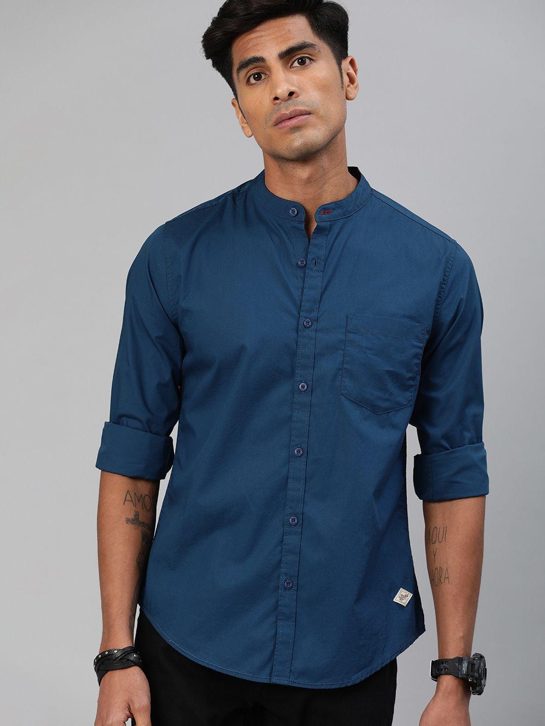roadster-men-blue-regular-fit-solid-sustainable-casual-shirt