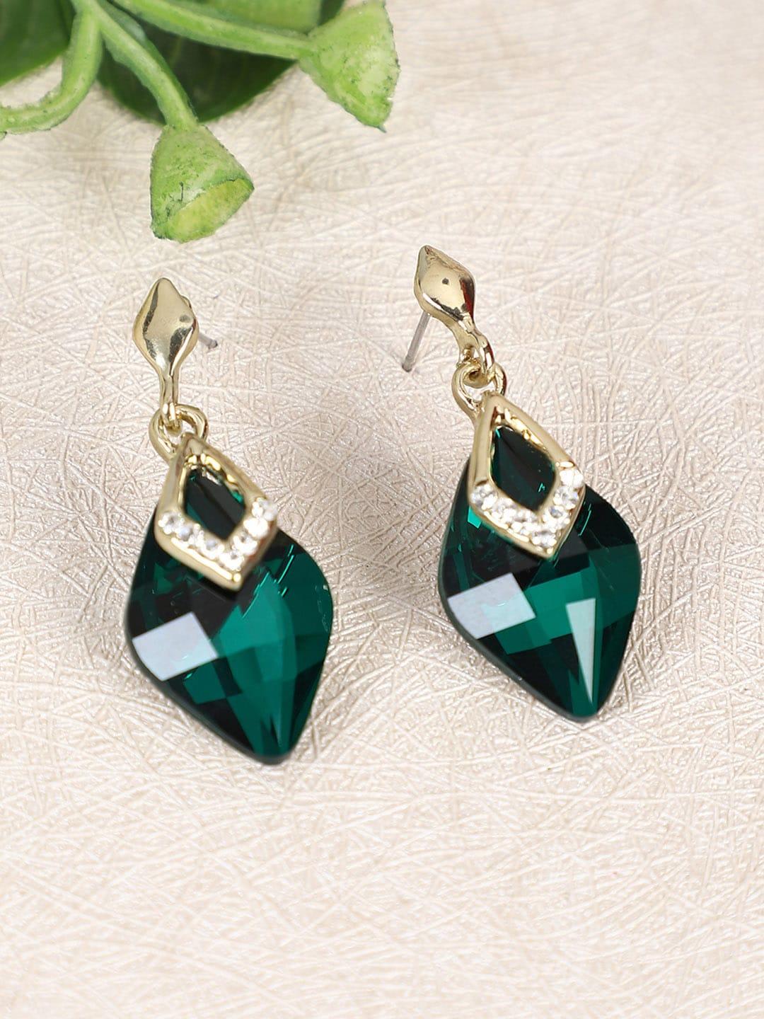 Shining Diva Fashion Gold-Plated and Green Contemporary Drop Earrings