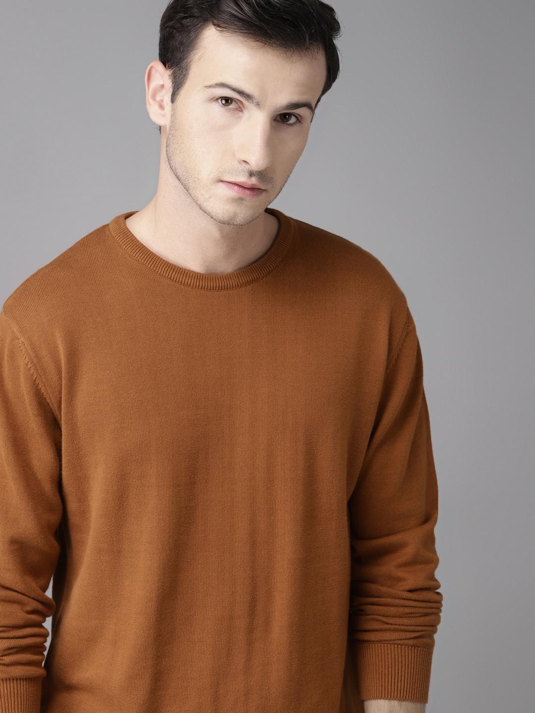 Roadster Men Rust Brown Solid Pullover Sweater