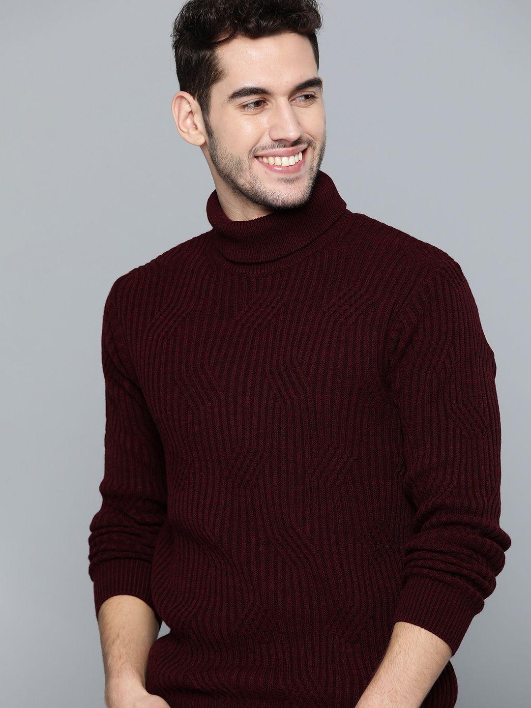 mast-&-harbour-men-maroon-ribbed-pullover-sweater