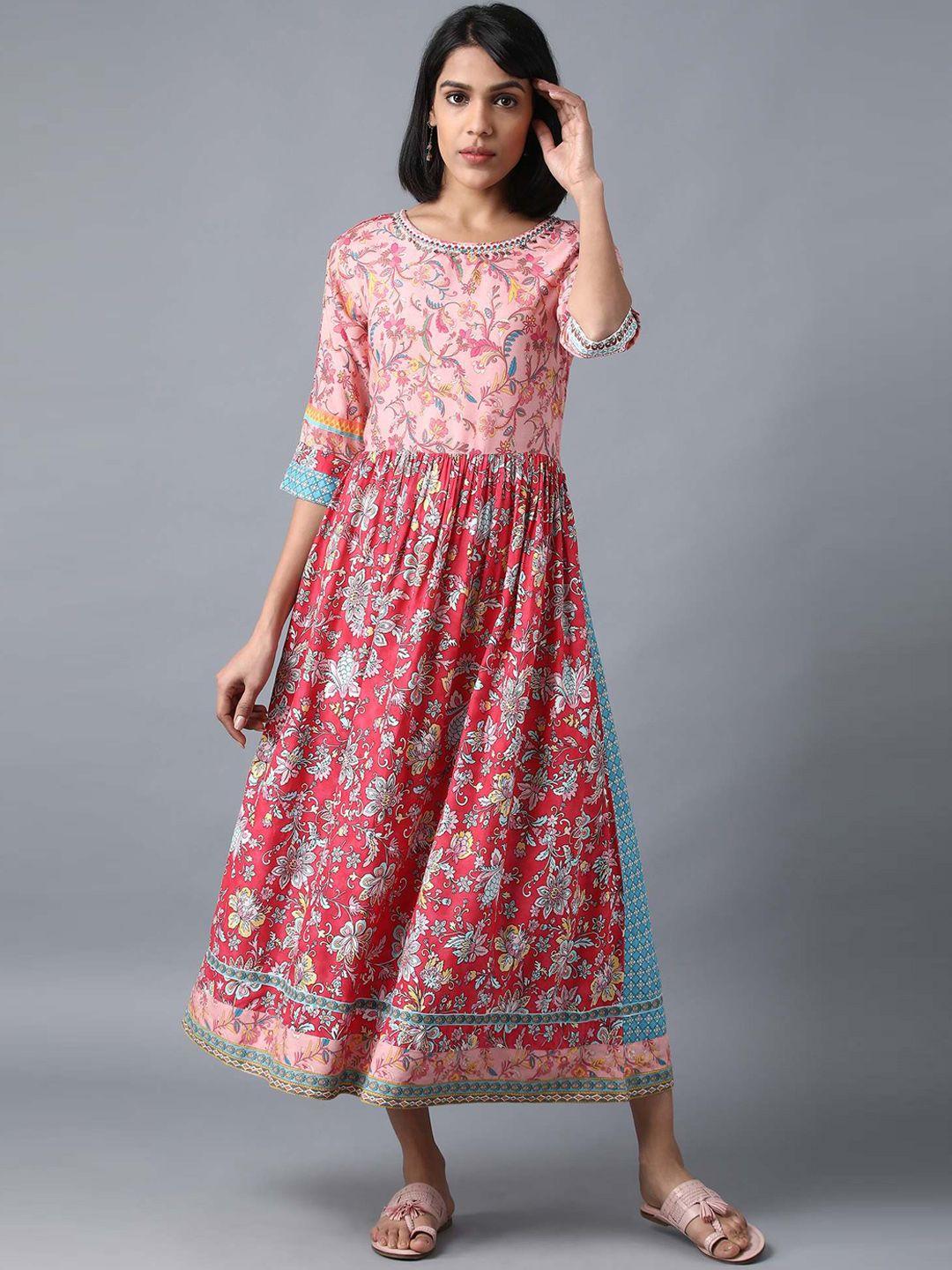 w-women-pink-printed-fit-and-flare-dress